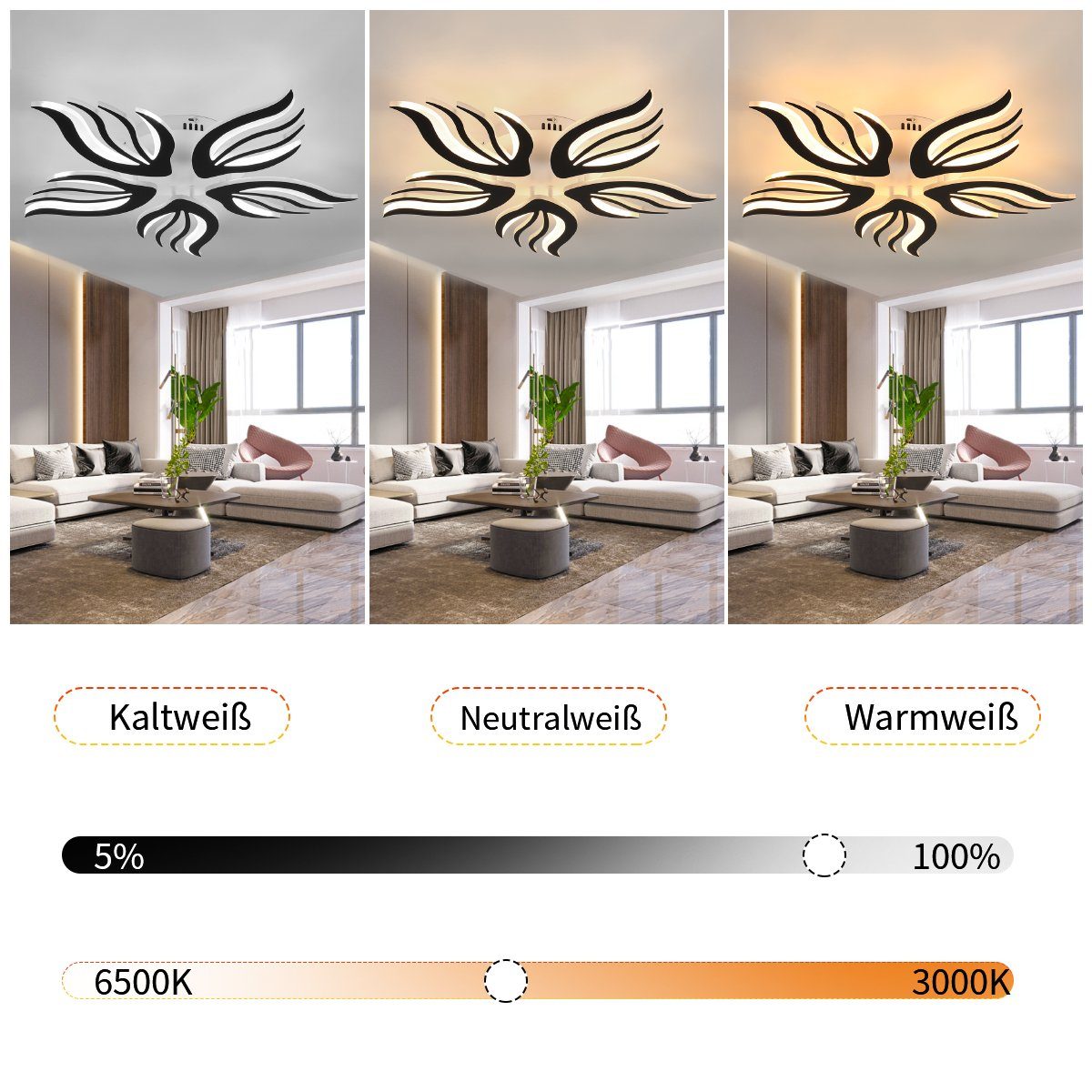 Dimmbar Design Kaltweiß/Naturweiß/Warmweiß, LED Metall Deckenlampe, LED Deckenleuchte mit LED LED in Acryl Deckenleuchte Fernbedienung, LED Wohnzimmer 30W LETGOSPT Blumenförmiges Deckenleuchte fest integriert, aus Moderne