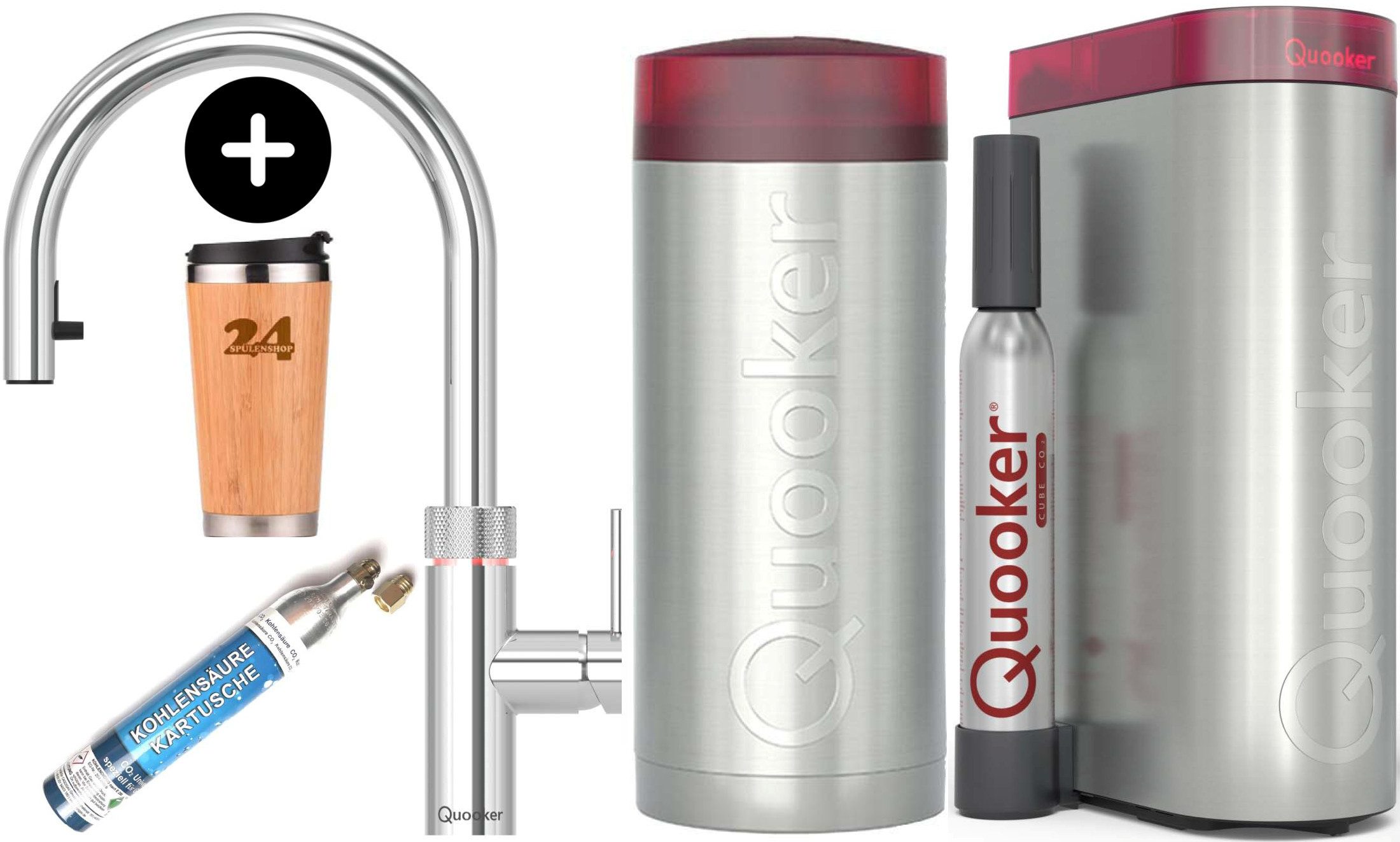QUOOKER Küchenarmatur QUOOKER FLEX Zugauslauf Chrom Combi+ B mit CUBE (COMBI+FXRCHRCUBE) (2-St) 100°C Kochendwasserhahn mit Trinkwassersystem