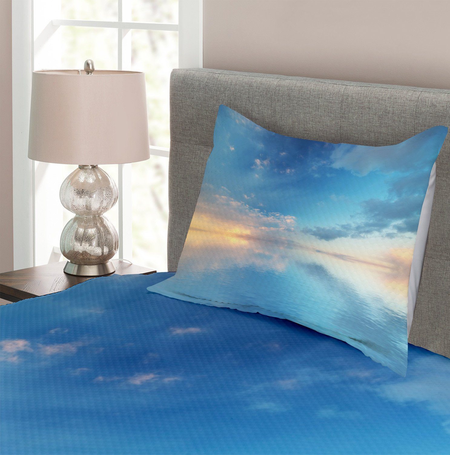 Kissenbezügen Wolken Blau Set mit Himmel Abakuhaus, Waschbar, Ozean-Horizont Tagesdecke