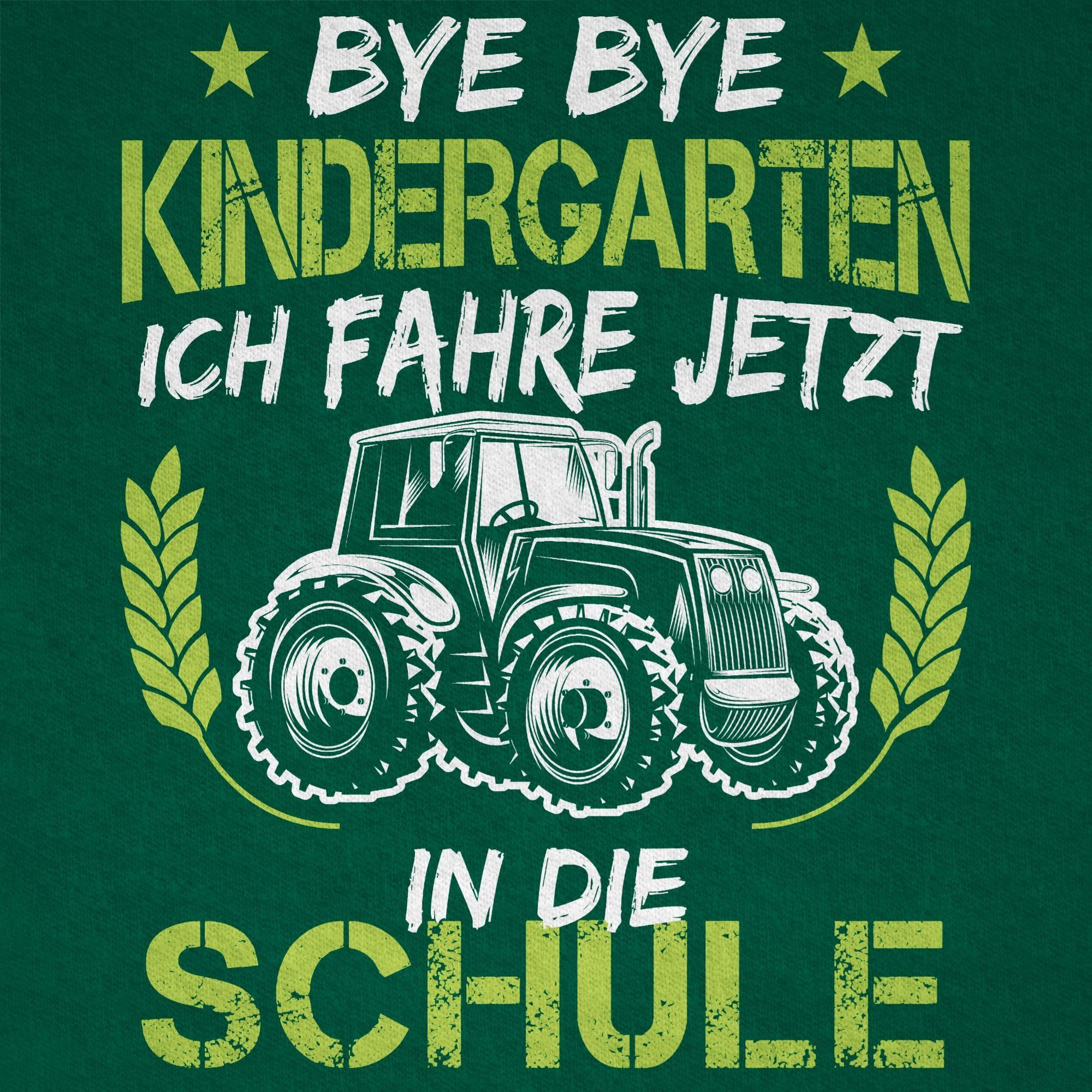 Shirtracer T-Shirt Bye Geschenke Grün jetzt Weiß Schule Bye in Tannengrün fahre Traktor 01 die Einschulung ich Kindergarten Junge Schulanfang