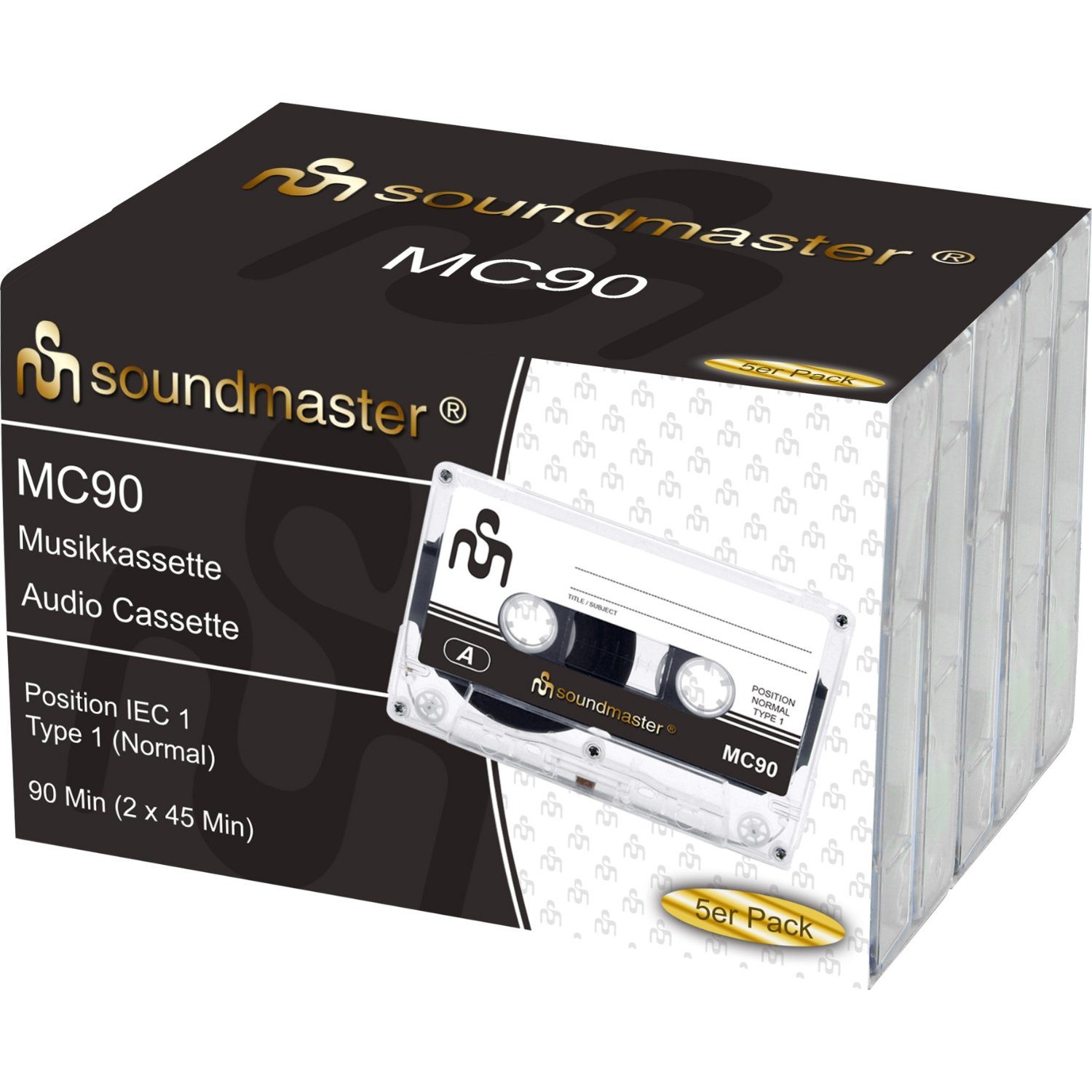 Soundmaster MC905P Leerkassetten Audiokassetten IEC1 (Normal) 90 Minuten 5er-Pack Kassetten Player