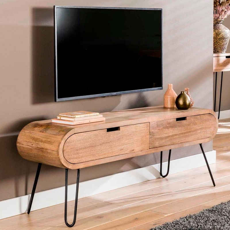 RINGO-Living Sideboard Massivholz TV-Lowboard Sanoe mit 2 Schubladen in Natur-hell und Schwar, Möbel
