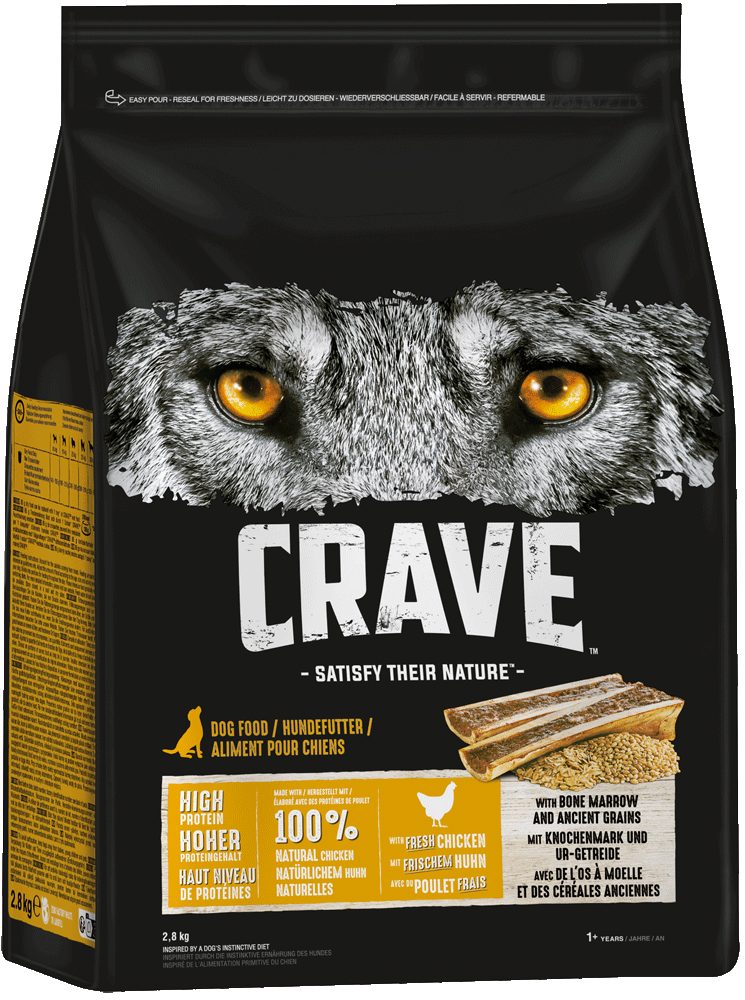 CRAVE CRAVE™ Hund Beutel mit Huhn, Knochenmark und Urgetreide 2,8kg, Trockenfutter für: Hunde