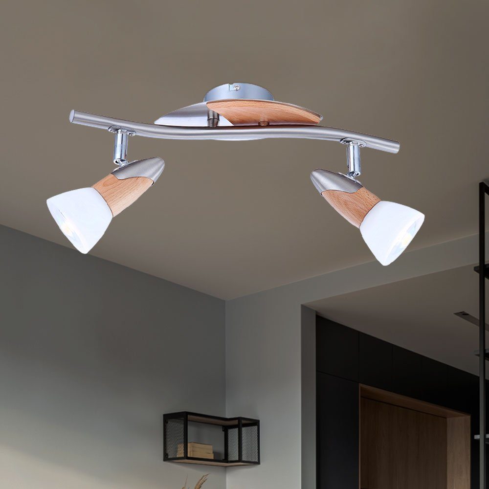 etc-shop LED Deckenleuchte, Leuchtmittel nicht inklusive, Decken Strahler Holz Leuchte Wohn Zimmer Beleuchtung Glas Spot Lampe