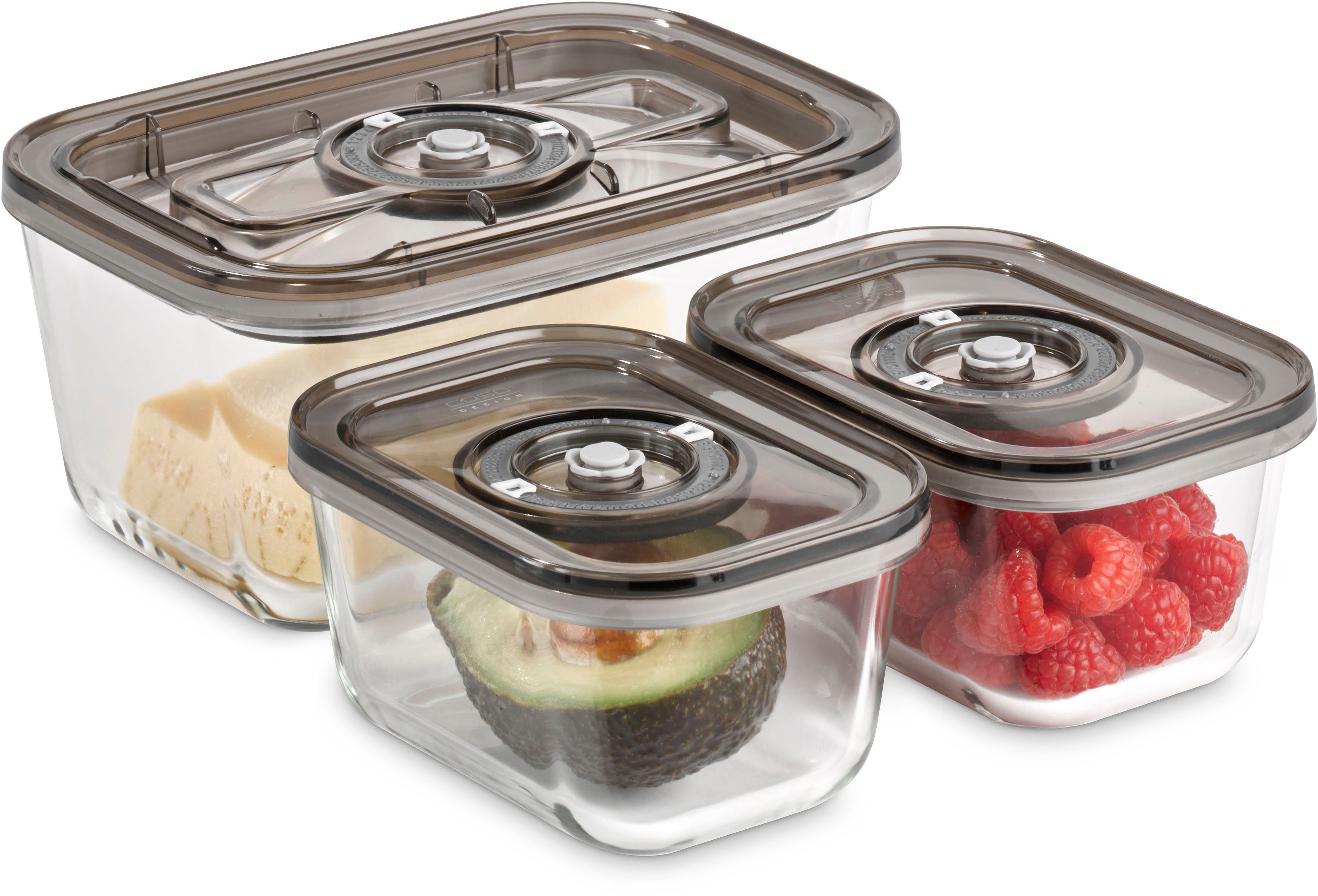 Caso Vakuumbehälter 1177 VacuBoxx Eco-Set, Glas, Kunststoff, (Set, 4-tlg., 1 Vakuumschlauch mit Adapter), 3 Glasbehälter mit Kunststoffdeckel – Bild 2 von 5