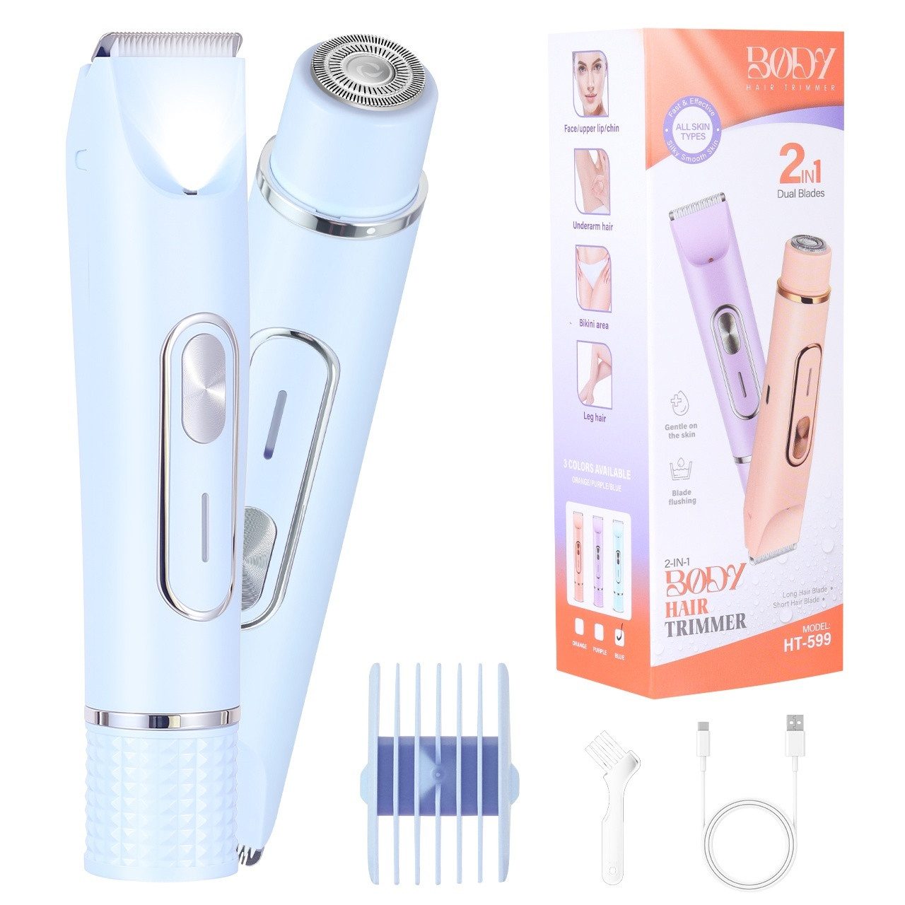 HATTEKER Epilierer HT-599, Aufsätze: 1 St., Damenrasierer, Bikini-Trimmer, 2-in-1
