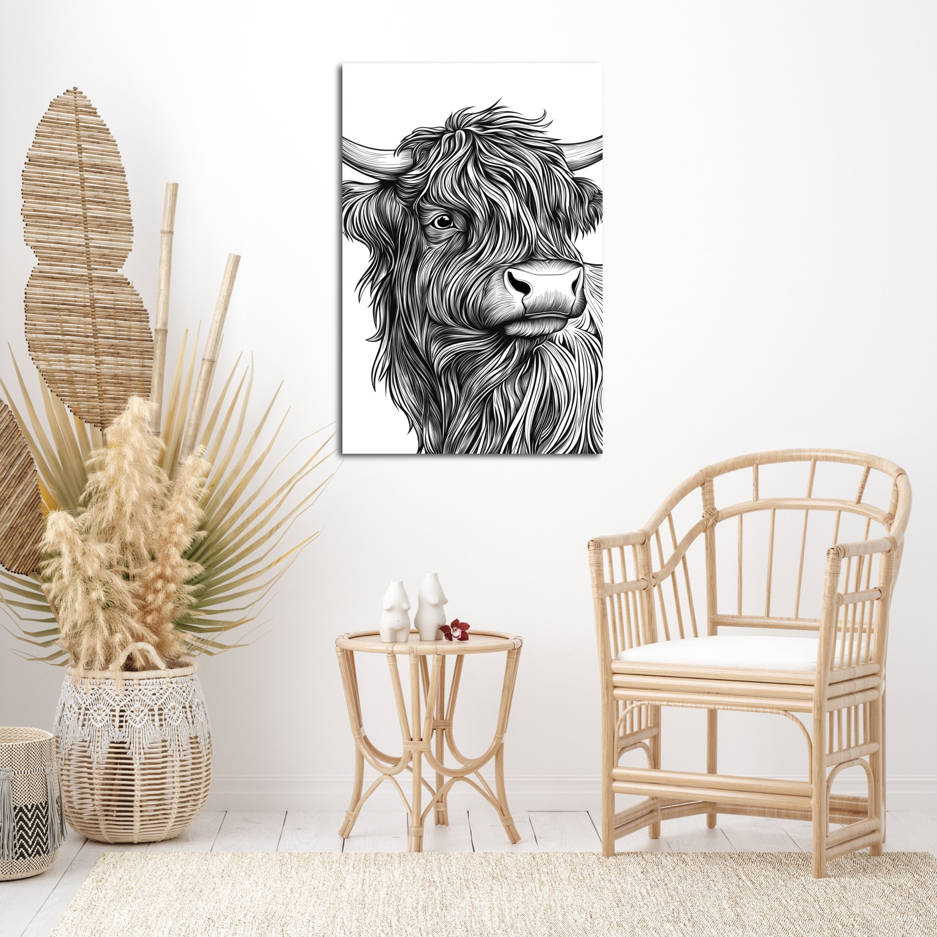 DARO Design Leinwandbild Modern Abstrakt Wandbilder XXL Wandbild Wand Deko Leinwand Bilder, (schwarz/weißes Rind - Bild groß Wohnzimmer Schlafzimmer Küche Esszimmer Einteilig Querformat Fotodruck Leinwände Wanddeko Abstrakte Kunst Boho), 84x56cm
