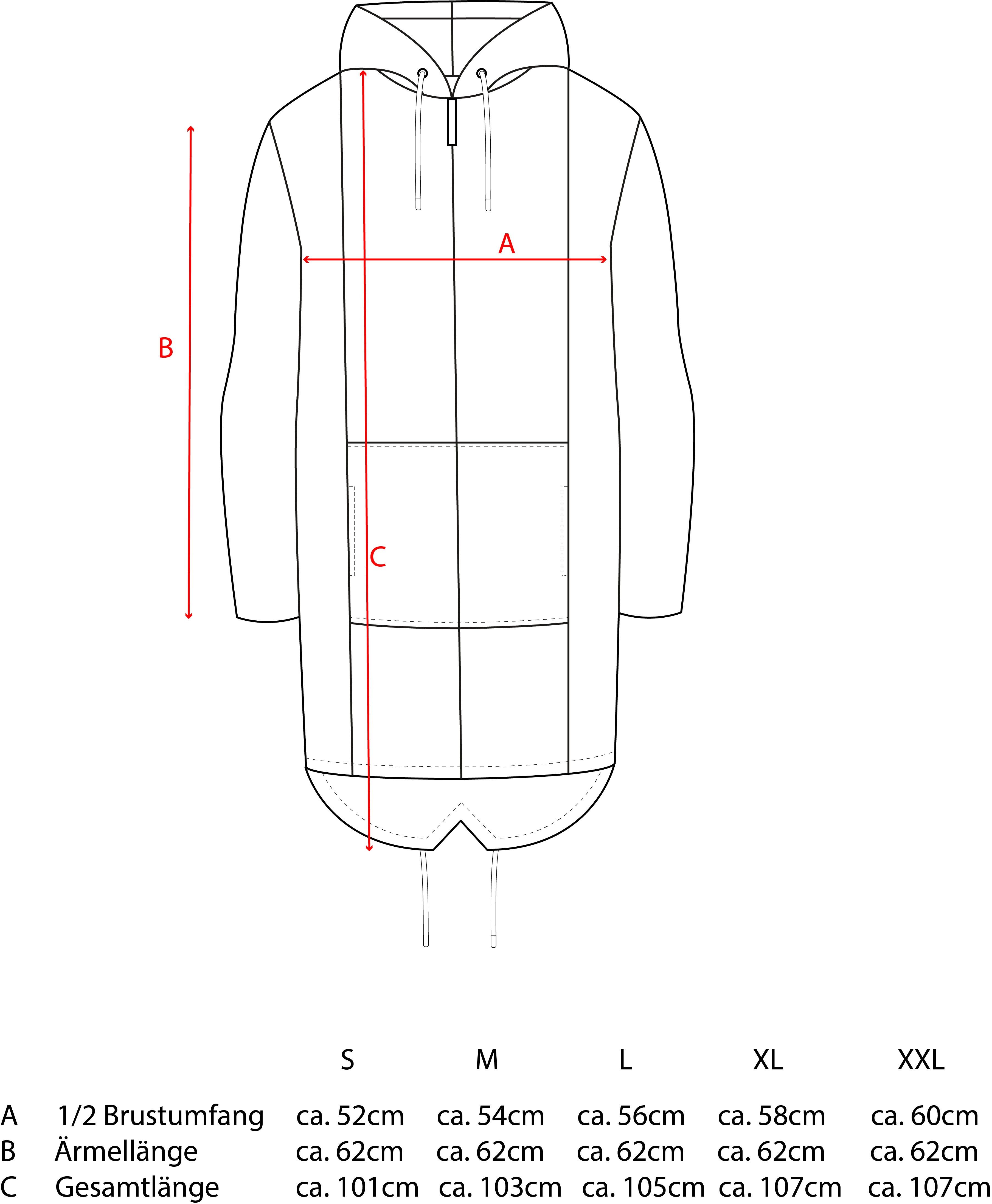 Zwillingsherz Jerseymantel "Küste Meer Moin" mit Kapuze, Taschen, Front und Backmotiv Küste Meer Moin