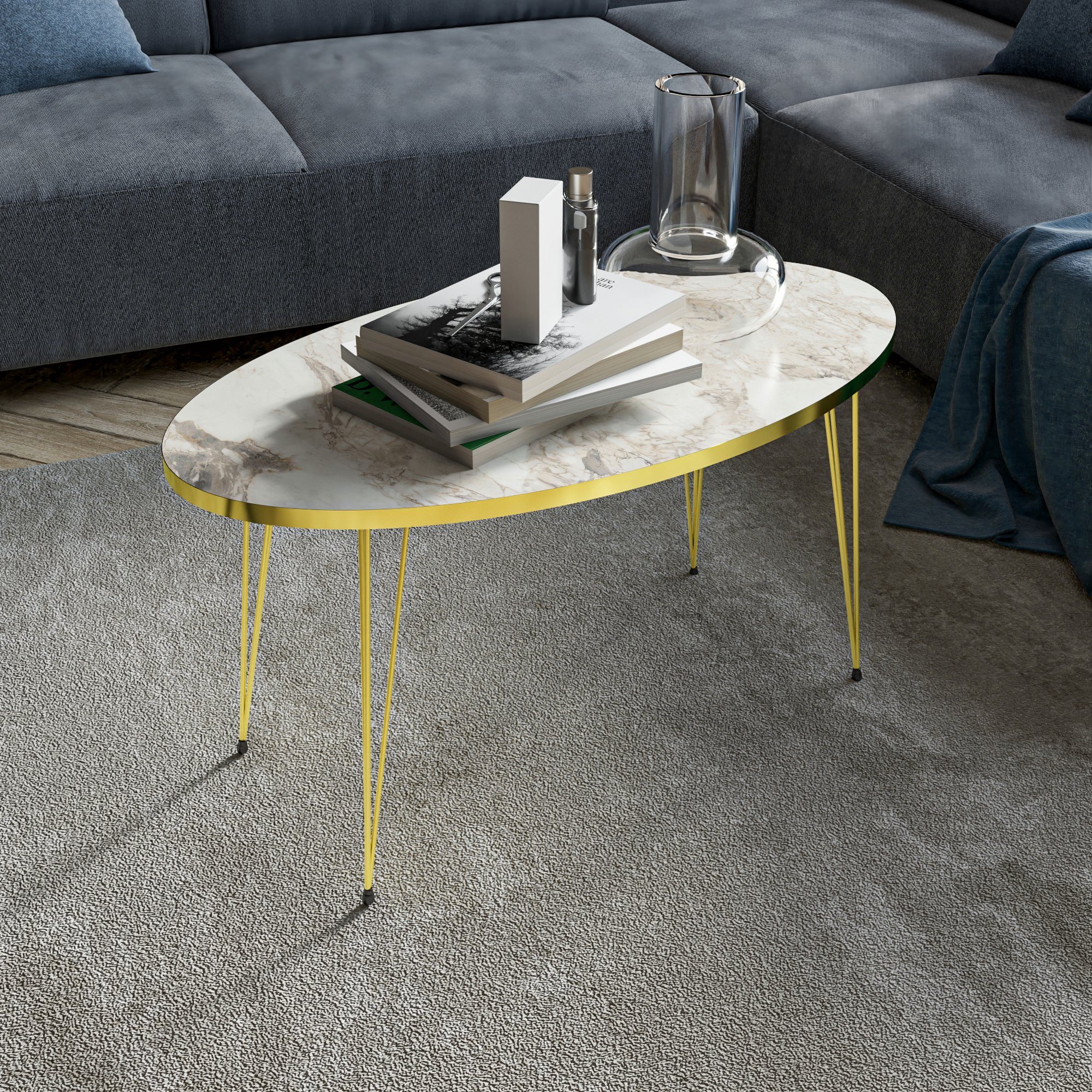 en.casa Couchtisch, »Skævinge« Sofatisch oval 43 x 90 x 50 cm Marmor, weiß günstig online kaufen