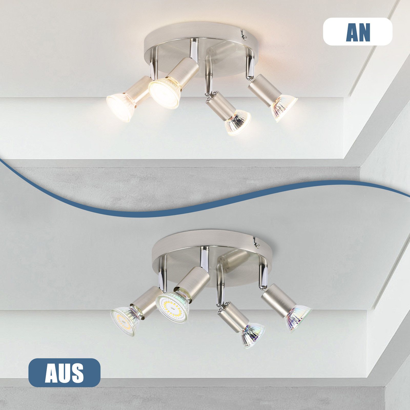 ZMH Deckenstrahler Schwarz/Nickel 4 Flammig Schwenkbar günstig online kaufen