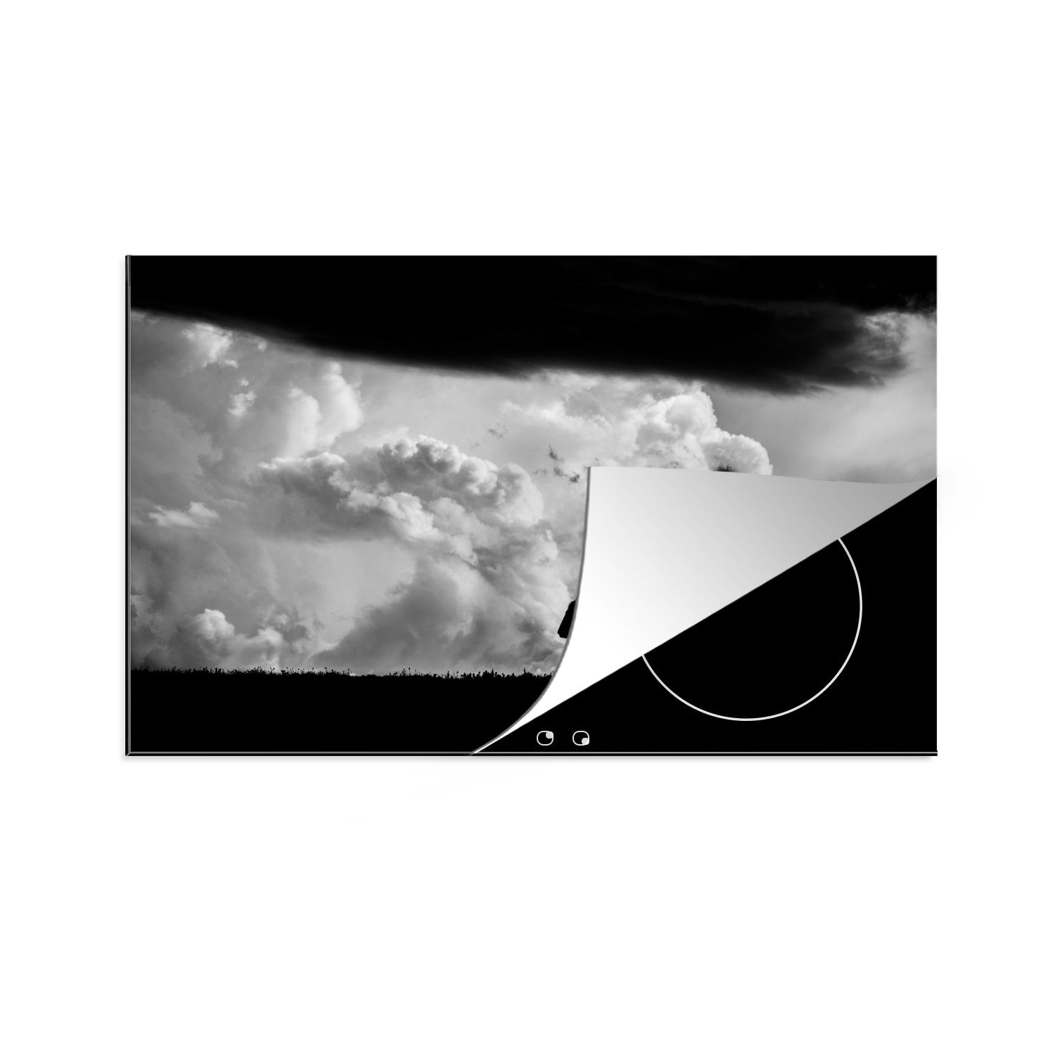 MuchoWow Herdblende-/Abdeckplatte Silhouette eines gegen 81x52 stürmische Wolken, tlg), Ceranfeldabdeckung Induktionskochfeld (1 Vinyl, für Schutz Wildpferdes küche, die cm