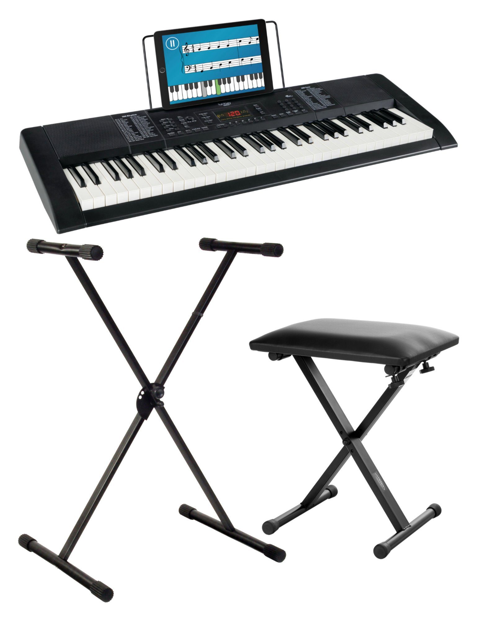 FunKey Home-Keyboard 61 Edition (300 Sounds, 300 Rhythmen) (Spar-Set, inkl. Keyboardständer & Bank), mit Begleitautomatik und intelligente Lernfunktion