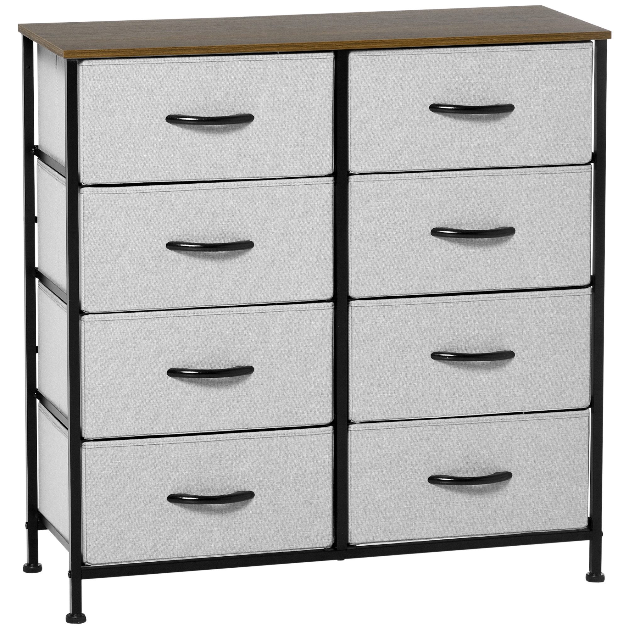HOMCOM Kommode Sideboard mit 8 klappbaren Stoffschubladen (Aufbewahrungsschrank, 1 St., Schubladenschrank), mit Kippschutz, für Wohnzimmer Schlafzimmer, Grau