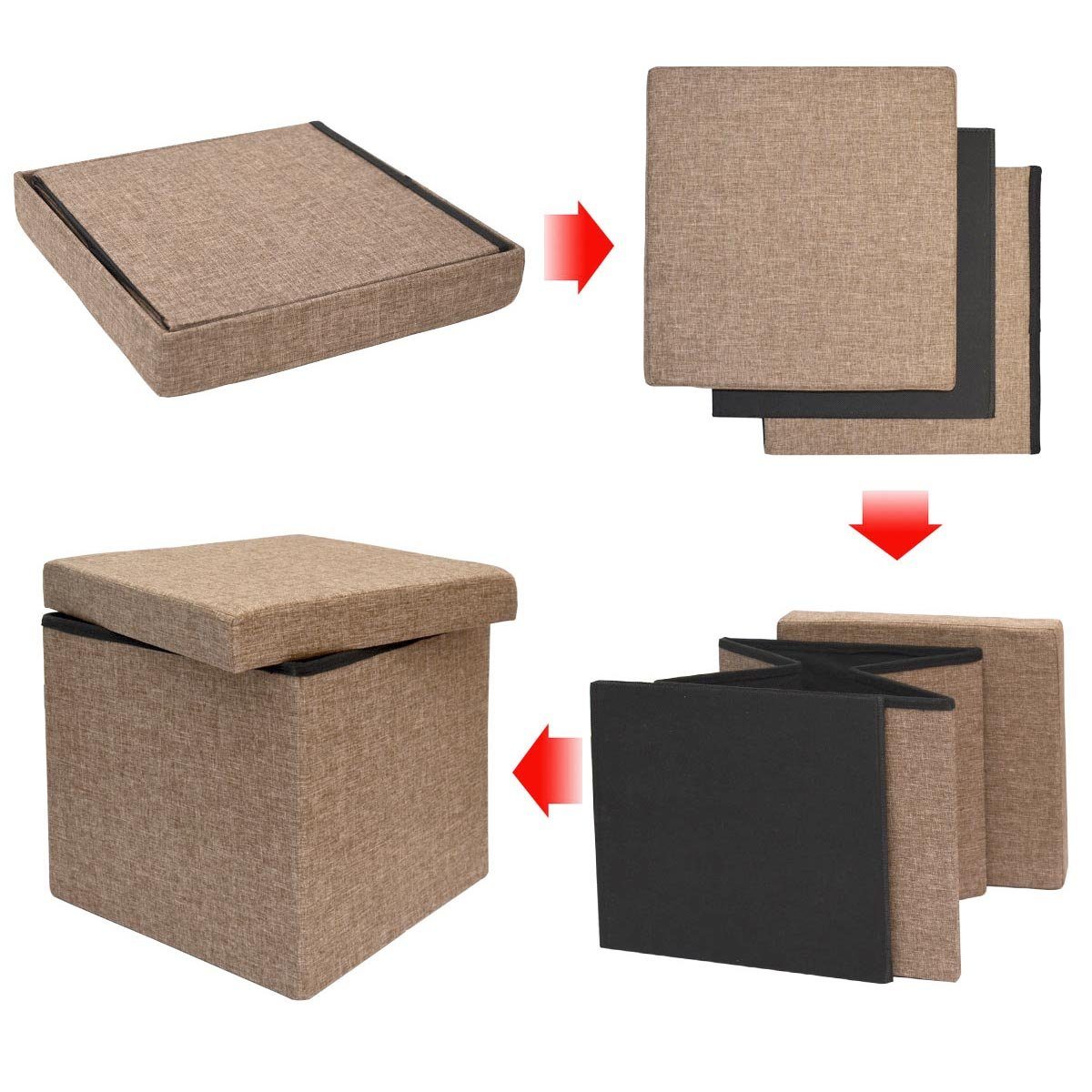 DuneDesign Faltbarer Sitzwürfel 38 x 38 x 38 cm mit Stauraum Hellbraun günstig online kaufen