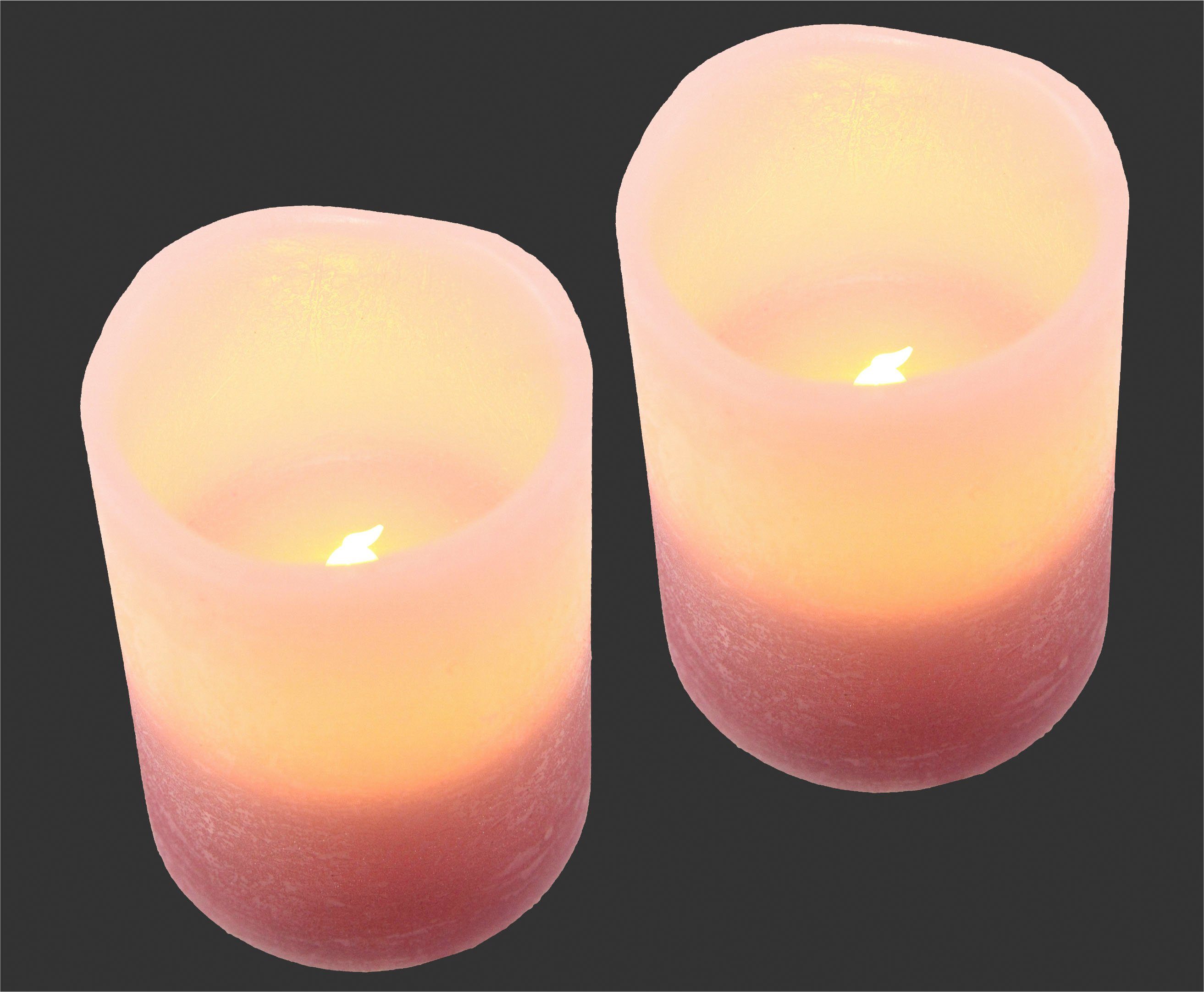I.GE.A. LED-Kerze LED-Kerzen Flackernd romantisch Set Echtwachs Stumpenkerze Romantische Deko 2er Rosa Dekoration Valentinstag (2-tlg), Warmweiß