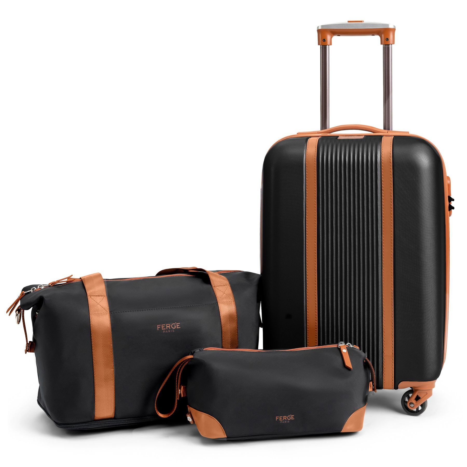FERGÉ Kofferset 3-tlg. Reise-Set MILANO: Handgepäck Koffer, Reisetasche, Kulturtasche, 4 Rollen, (3er Gepäckset stabil und leicht mit Zahlenschloß, 3 tlg., Reisegepäck 3 Größen Handgepäck Reisetasche Kulturtasche), 3er Gepäck Set, Handgepäckskoffer 4 Rollen, Reisetasche, Kulturtasche