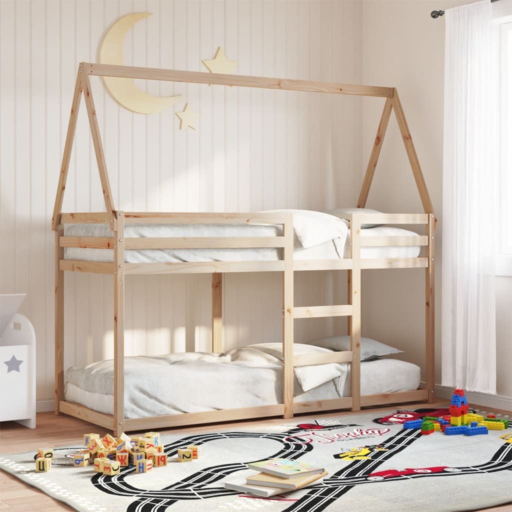 Bett Etagenbett mit Dach 205,5 x 85,5 x 112 cm aus massivem Kiefernholz