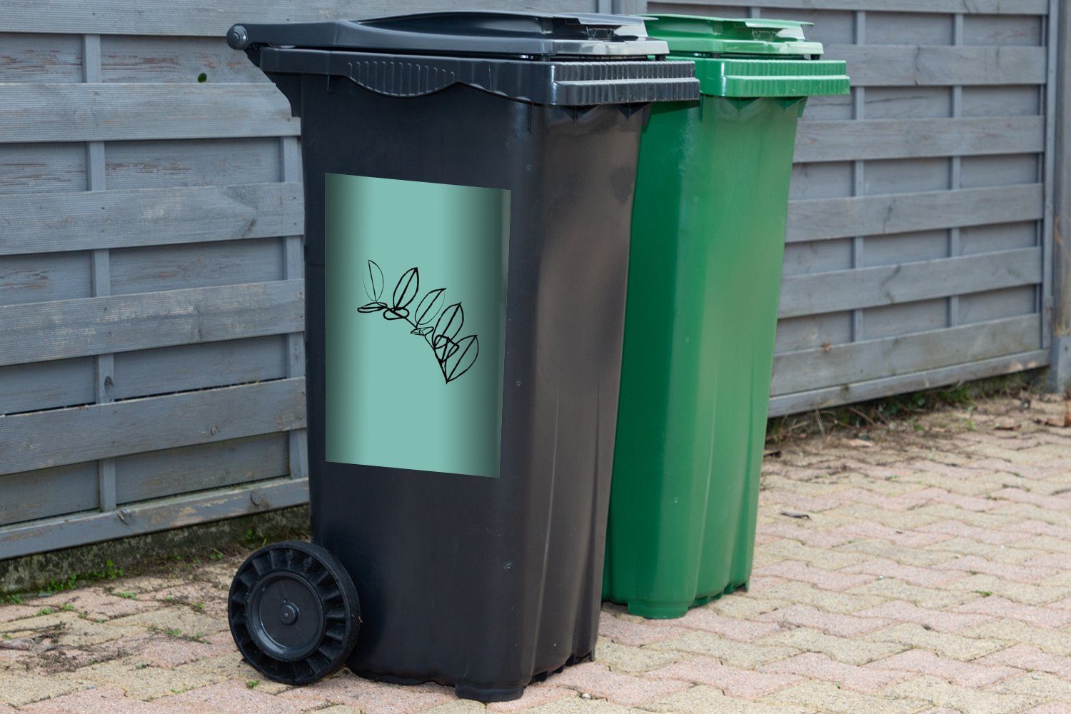 Grün - MuchoWow Sticker, - Container, Linienkunst Pflanzen Mülltonne, St), Abfalbehälter Mülleimer-aufkleber, (1 Wandsticker