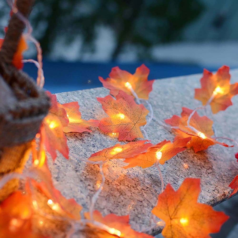 Lapamax LED-Lichterkette Herbst Lichterkette Batterie mit Ahornblättern, 1,5–6M, Halloween Deko, 2 Modi, für Halloween Theme Erntedankfest Weihnachtsfeiern – Bild 2 von 5