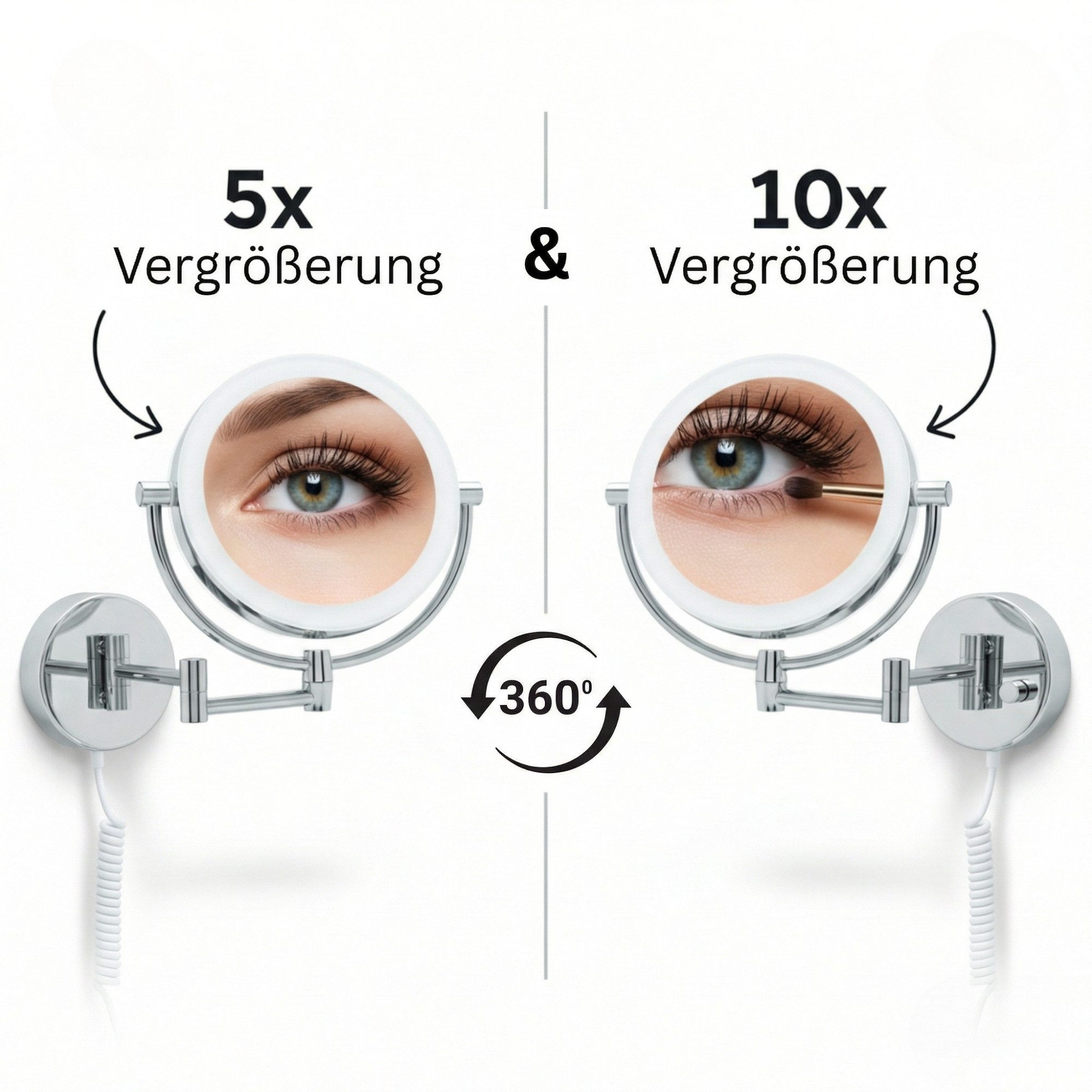 Libaro Kosmetikspiegel mit Beleuchtung MODENA LED Schminkspiegel 5-fach 10-fach Vergrößerung, LED Wandmontage, Vergrößerungsspiegel 2-seitig, 360° drehbar, dimmbar