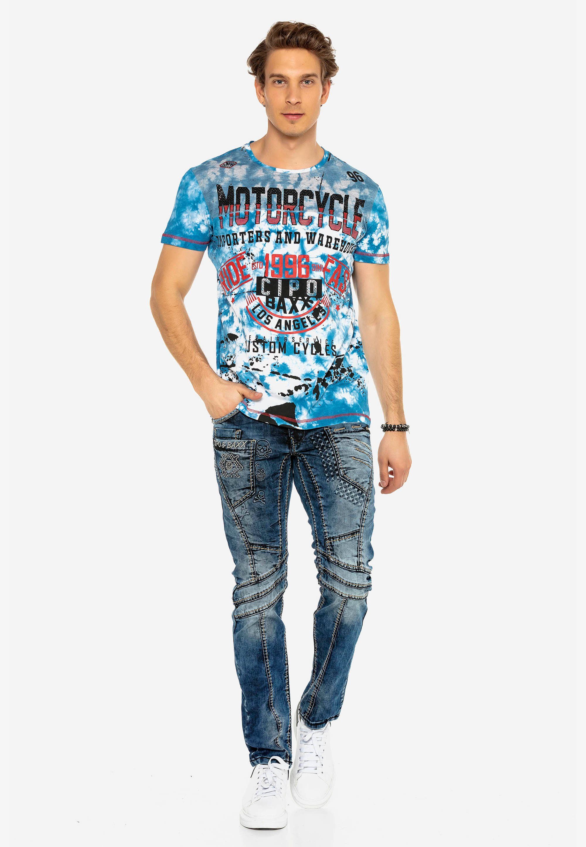Cipo Ziernähten trendigen mit Baxx Jeans Straight-Fit in Bequeme &