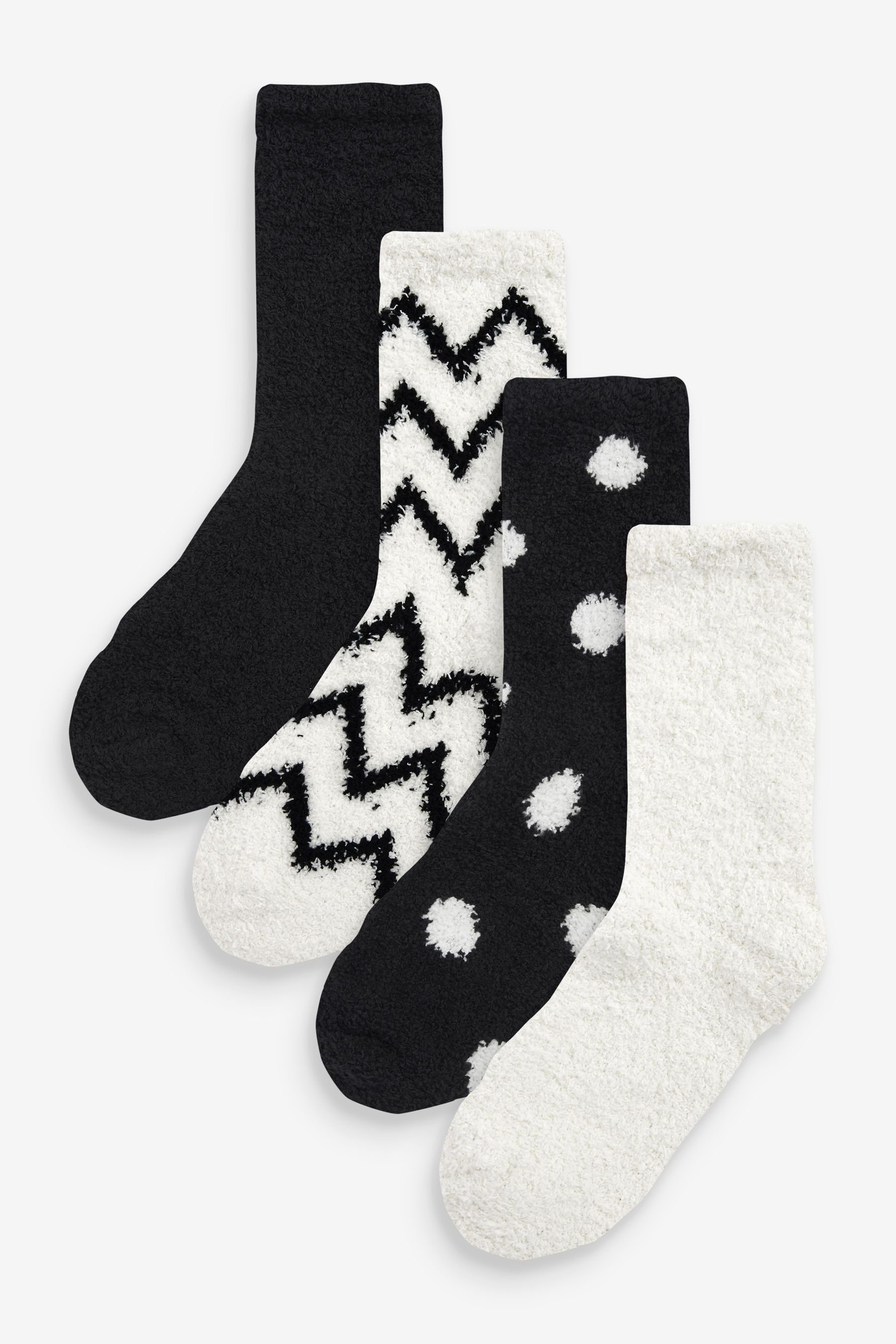 Next Haussocken Kuschelige Socken, 4er-Pack (4-Paar) Black/White