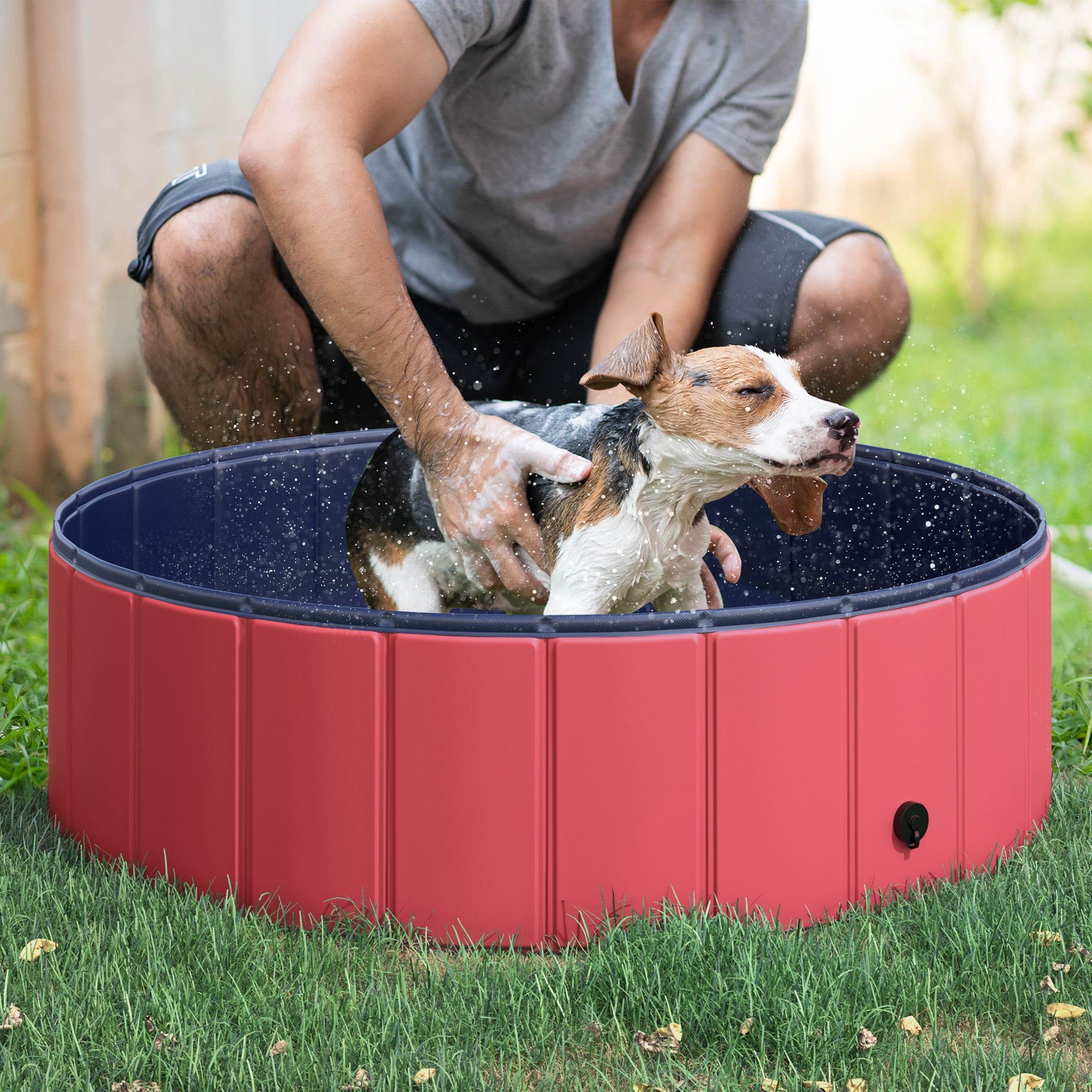 PawHut Hundepool Schwimmbad, (Hundebadewanne, 1-tlg., Schwimmbecken), für Garten, Balkon, Rot