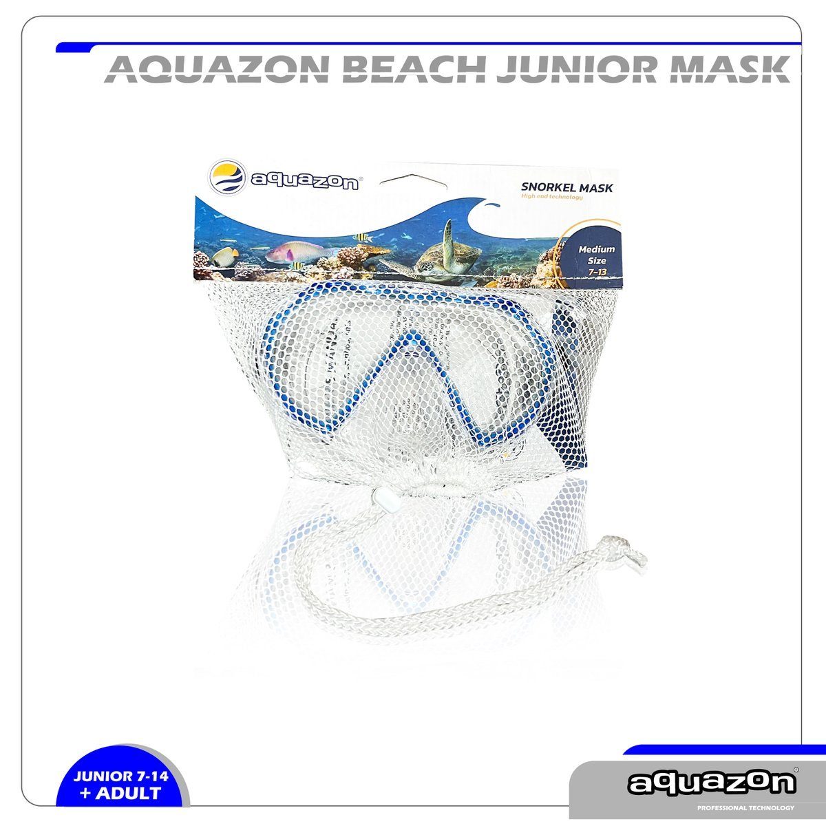 blau Kinder Silikon Senior/Erwachsene Schnorchelbrille AQUAZON 7-12 BEACH, Jahre, für Taucherbrille