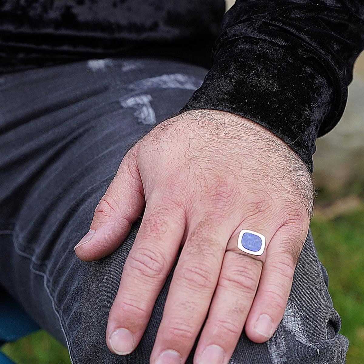 Siegelring Siegelring Lapislazuli Blau Massiv 925er Sterling Silber, Made in Italy für Damen und Herren