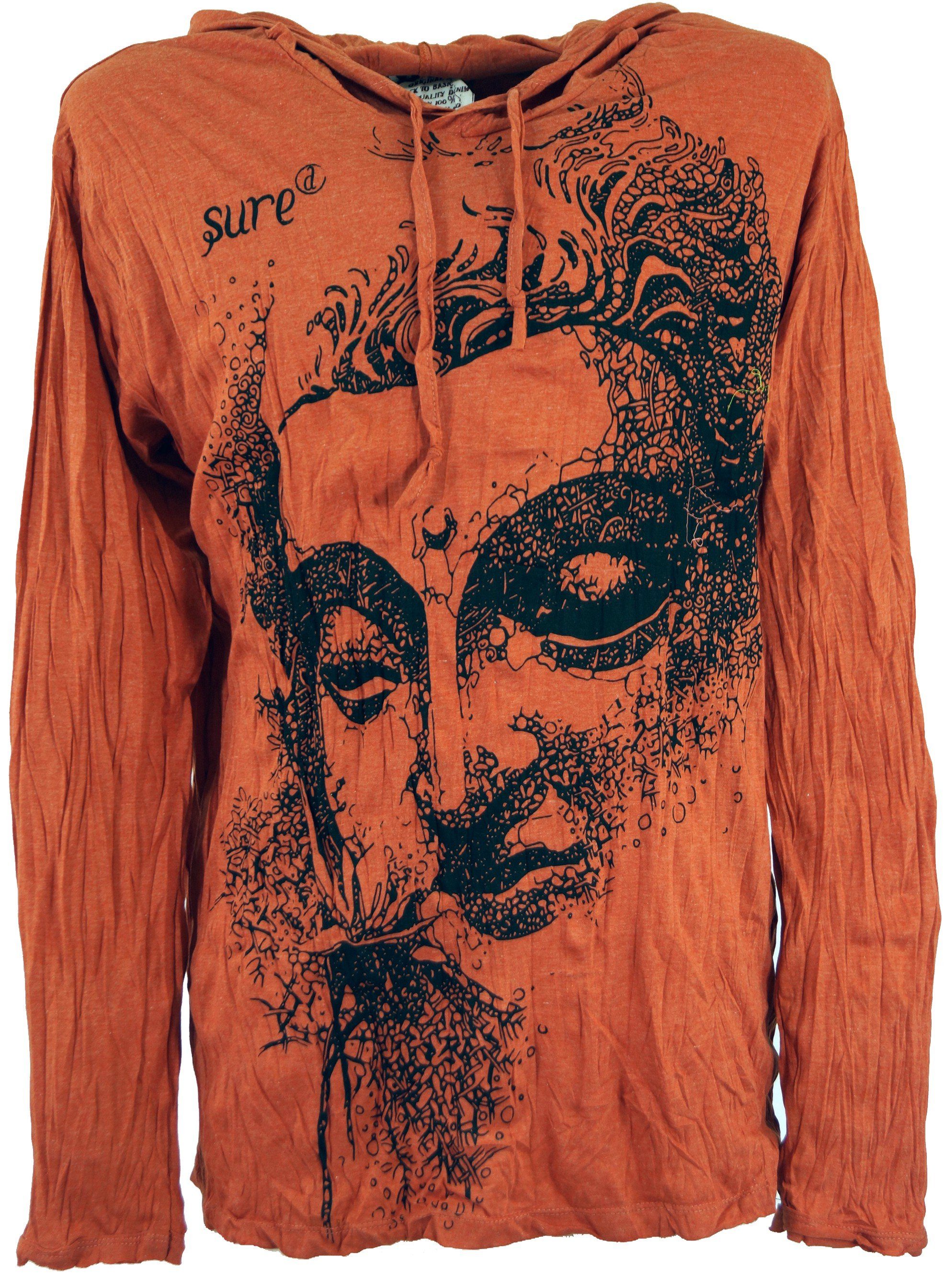 Guru-Shop T-Shirt Langarmshirt, rostorange Dreaming Bekleidung Style, alternative Buddha.. Goa Kapuzenshirt Festival, Sure