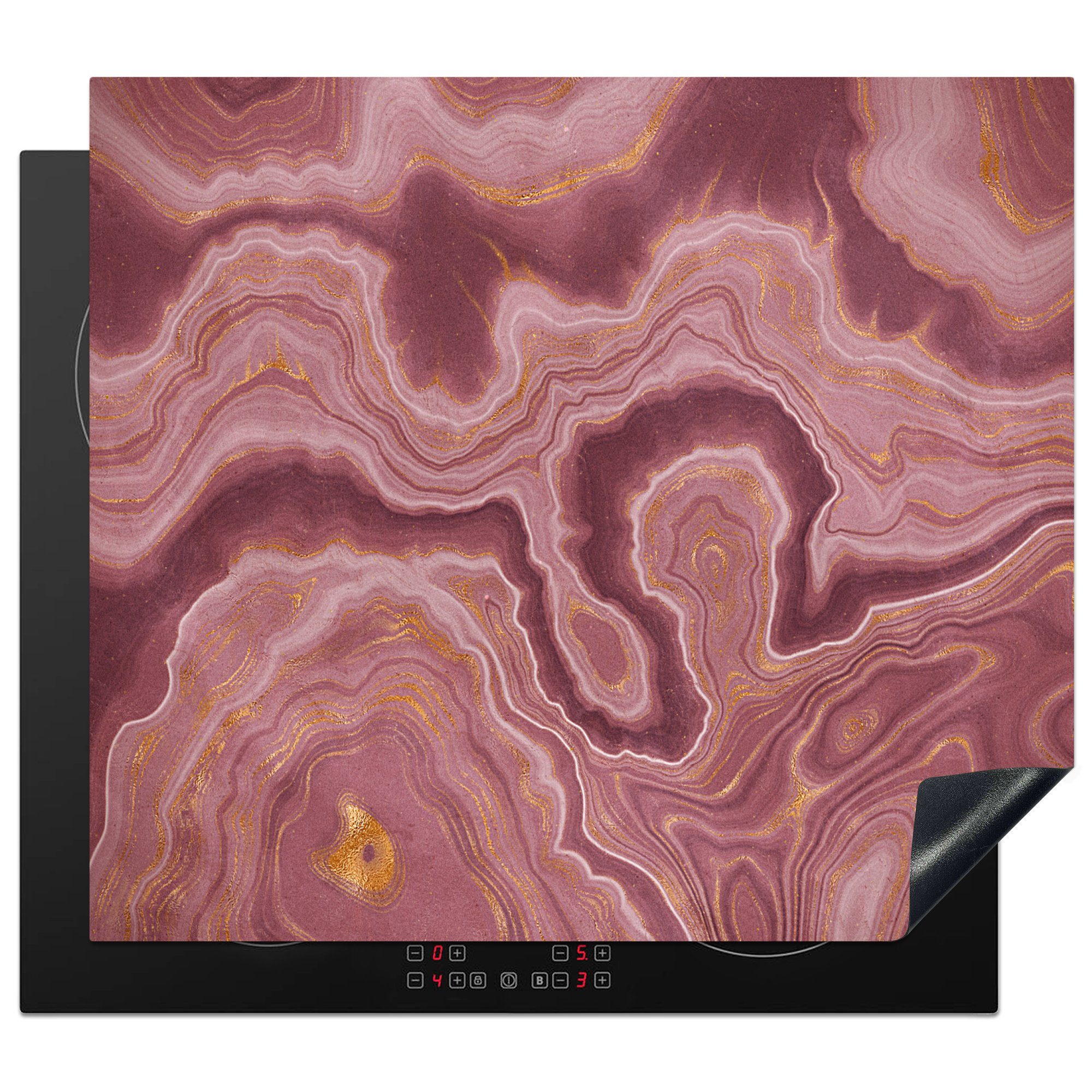 MuchoWow Herdblende-/Abdeckplatte Achat - Abstrakt - Steine - Rosa, Vinyl, (1 tlg), 57x51 cm, Induktionsschutz, Induktionskochfeld, Ceranfeldabdeckung