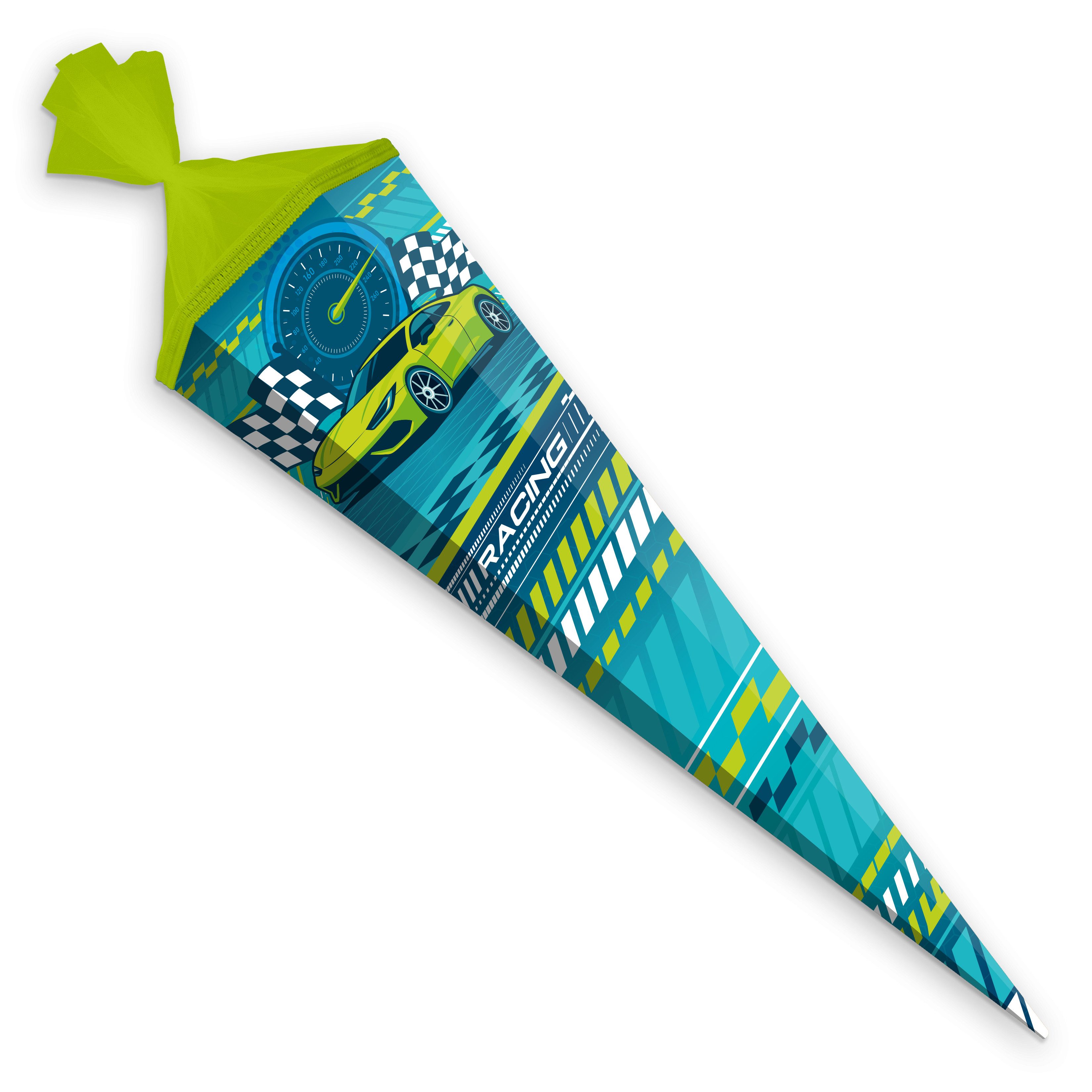 itenga Schultüte itenga Schultüte 85cm eckig Rennauto NITRON Zuckertüte Tüllverschluss