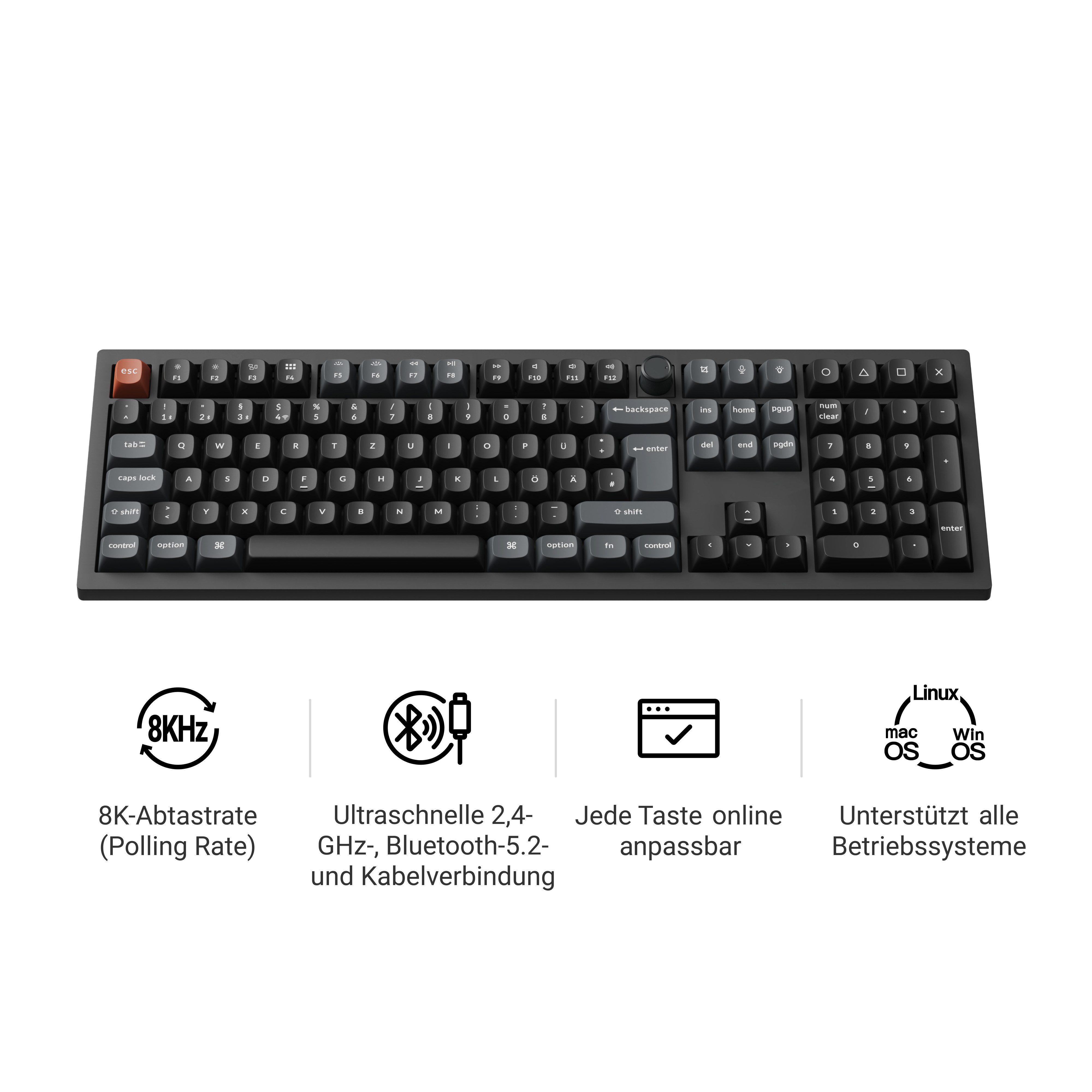 Keychron V6 Ultra 8K Swappable RGB Backlight Red Switch - Black - German Layout Tastatur