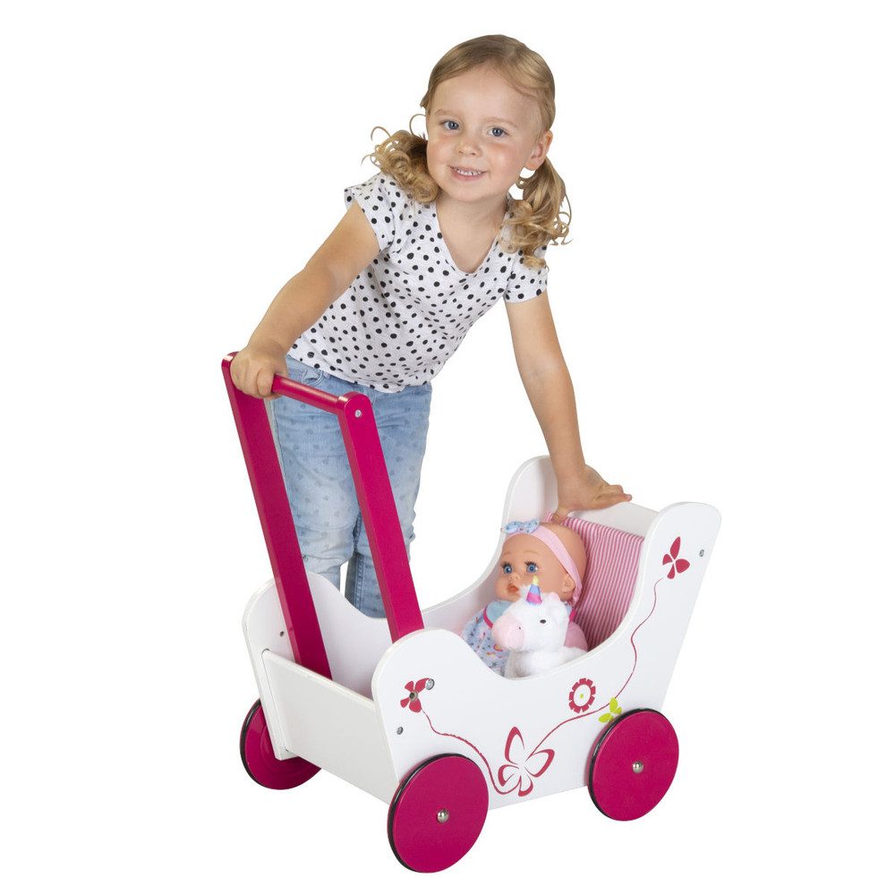 Besttoy Babypuppe Holz Puppenwagen mit Schmetterlingsmotiv günstig online kaufen