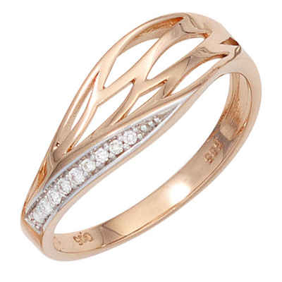 Schmuck Krone Diamantring Ring Damenring mit 8 Diamanten Brillanten 585 Gold Rotgold Rotgoldring Goldring, Gold 585