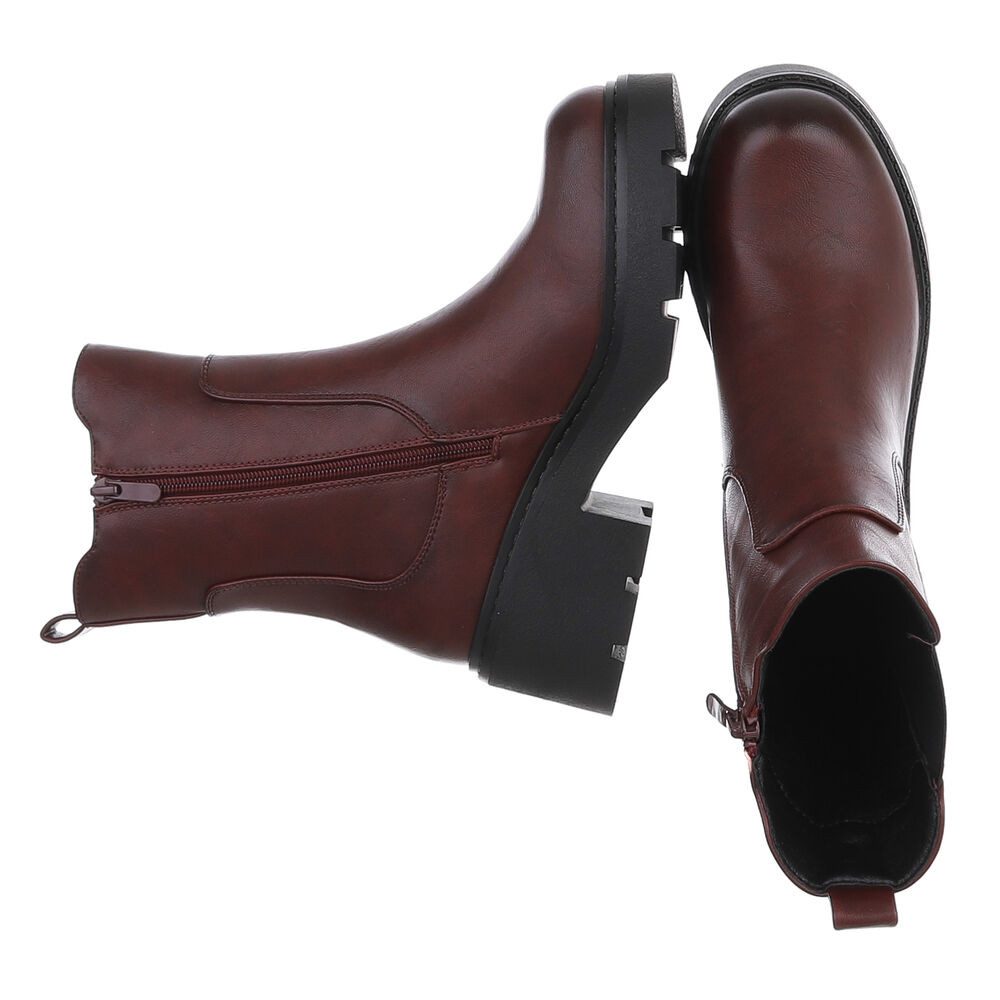 Ital-Design Damen Chelsea Boots mit Profilsohle und Blockabsatz Plateaustiefelette (92422317) Blockabsatz Stiefeletten in Weinrot – Bild 2 von 5