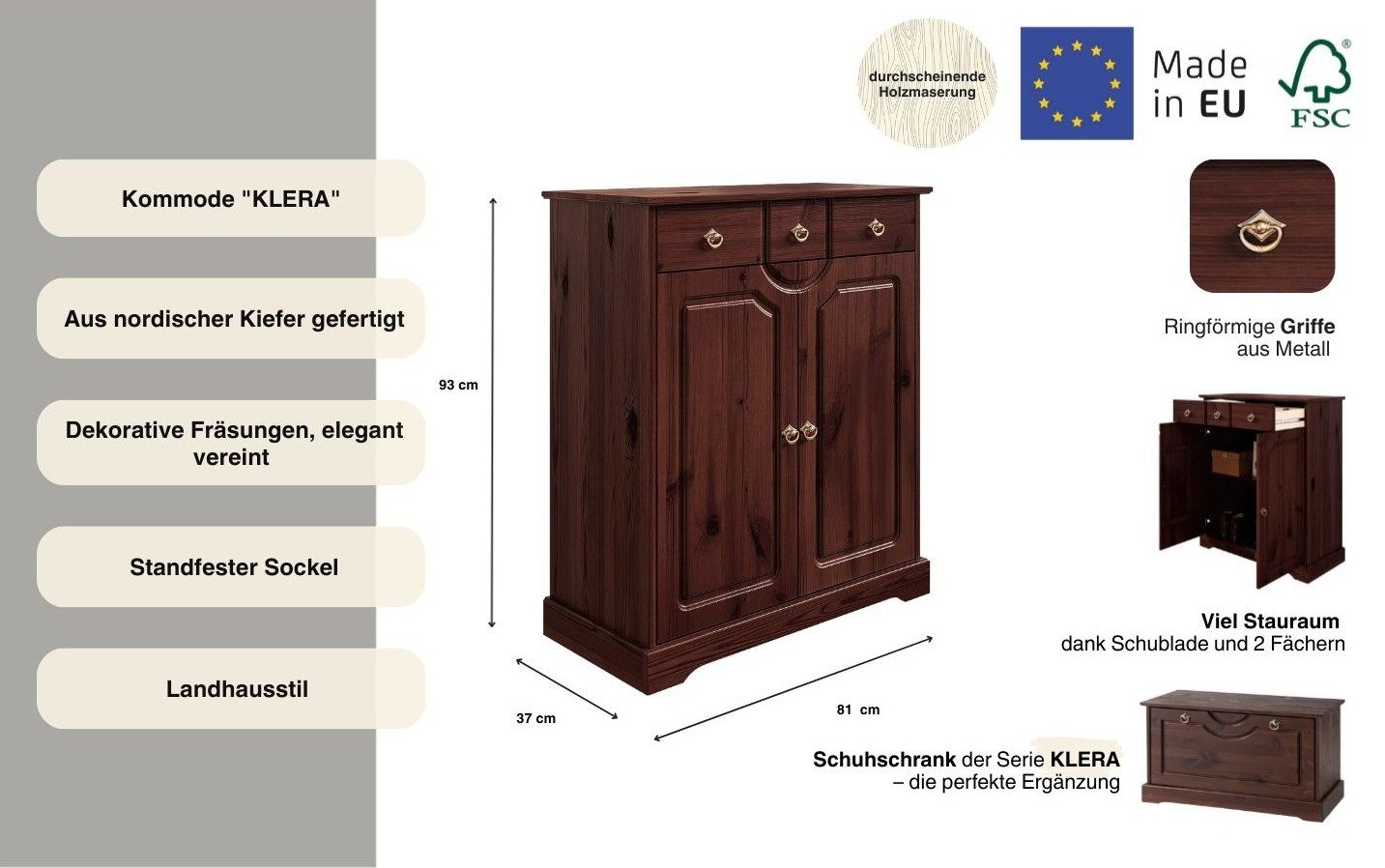 OTTO home Kommode Klera, Breite 81 cm, aus massiver Kiefer, FSC®-zertifiziert
