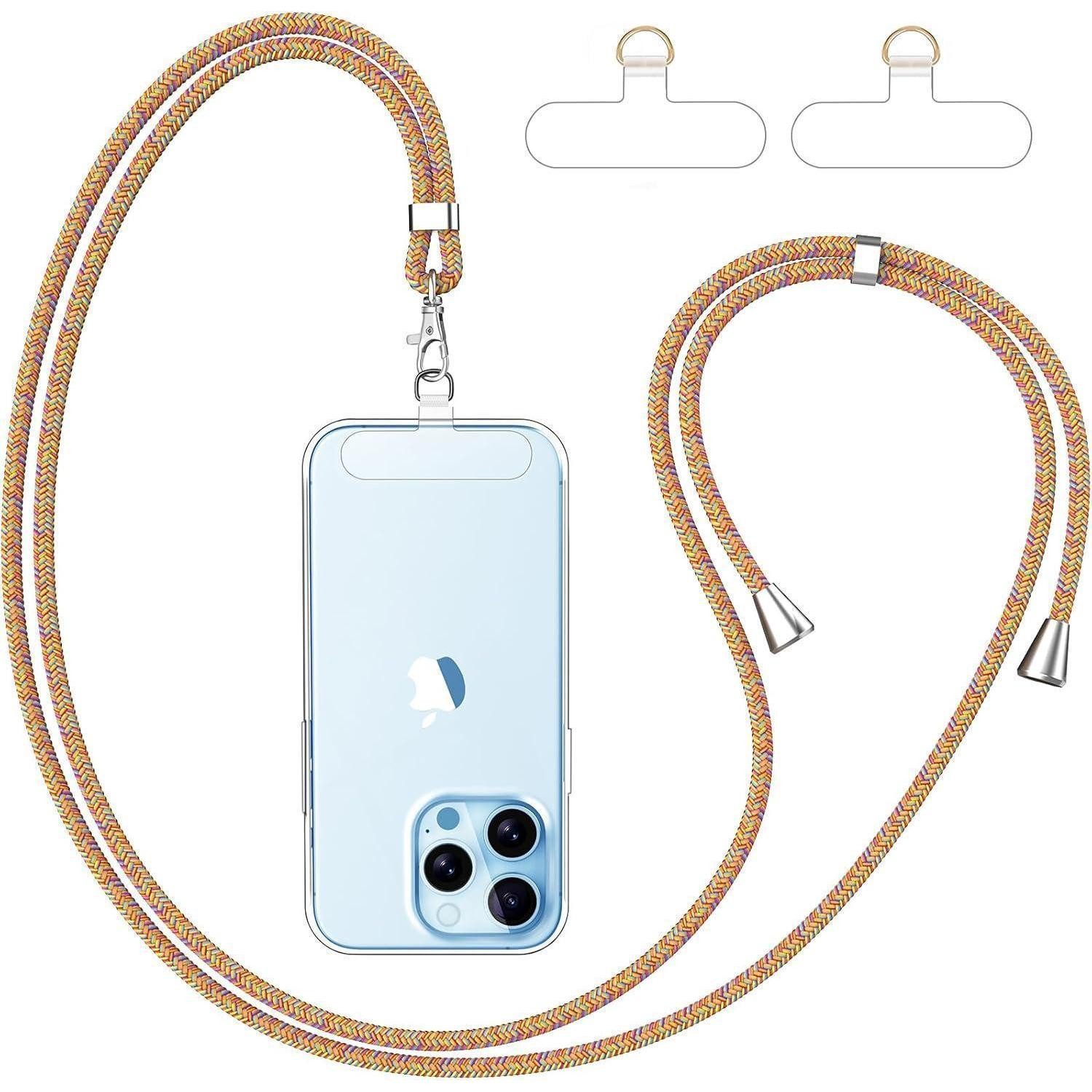 LuxusKollektion Handykette Handyband Universal Lanyard 2er Patch Einstellbar Rainbow+Transparent