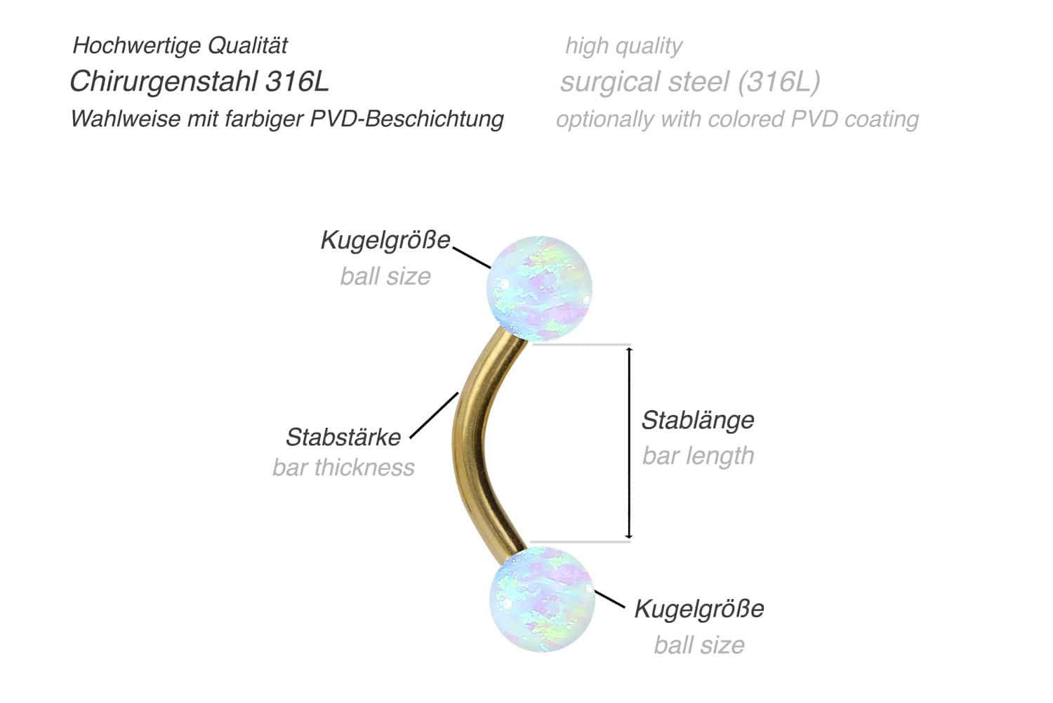 PIERCINGLINE Bauchnabelpiercing Chirurgenstahl Banane SYNTHETISCHE OPALE (Bananen, 1-tlg)