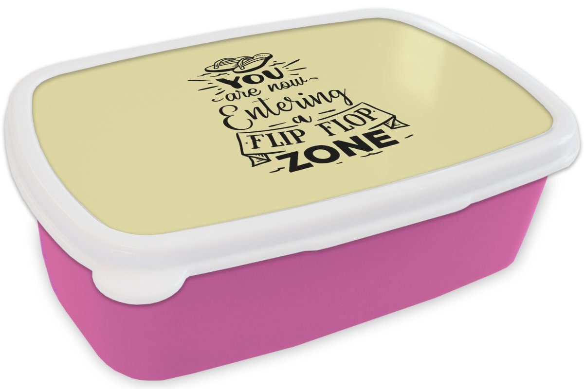 rosa - Lunchbox (2-tlg), Brotbox Erwachsene, Mädchen, Sommer MuchoWow Brotdose Snackbox, Gelb, Pantoffeln für Kunststoff Kunststoff, Kinder, -