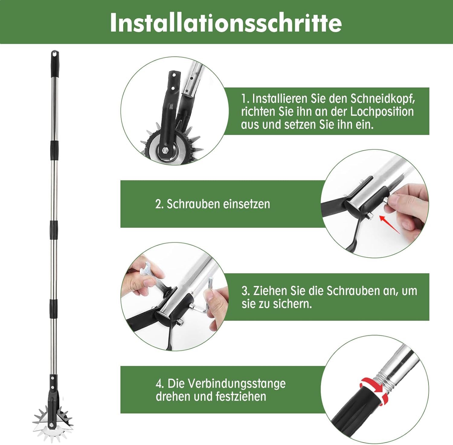 Hausprofi Gartensäge Rasenkantenschneider mit verbessertem Stiel und Schleifmesser, 3-teiliger Edelstahlgriff (97,5/135/172 cm)