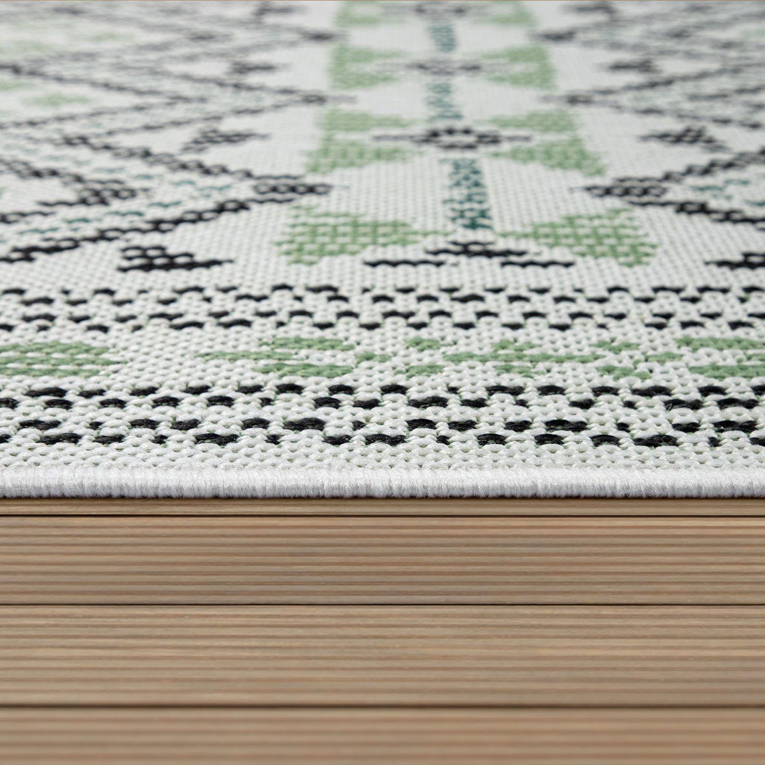 Teppich Ostende 543, Motiv, geeignet Paco In- grün mm, mit Rauten Home, Flachgewebe, Bordüre, und 4 rechteckig, Outdoor Höhe