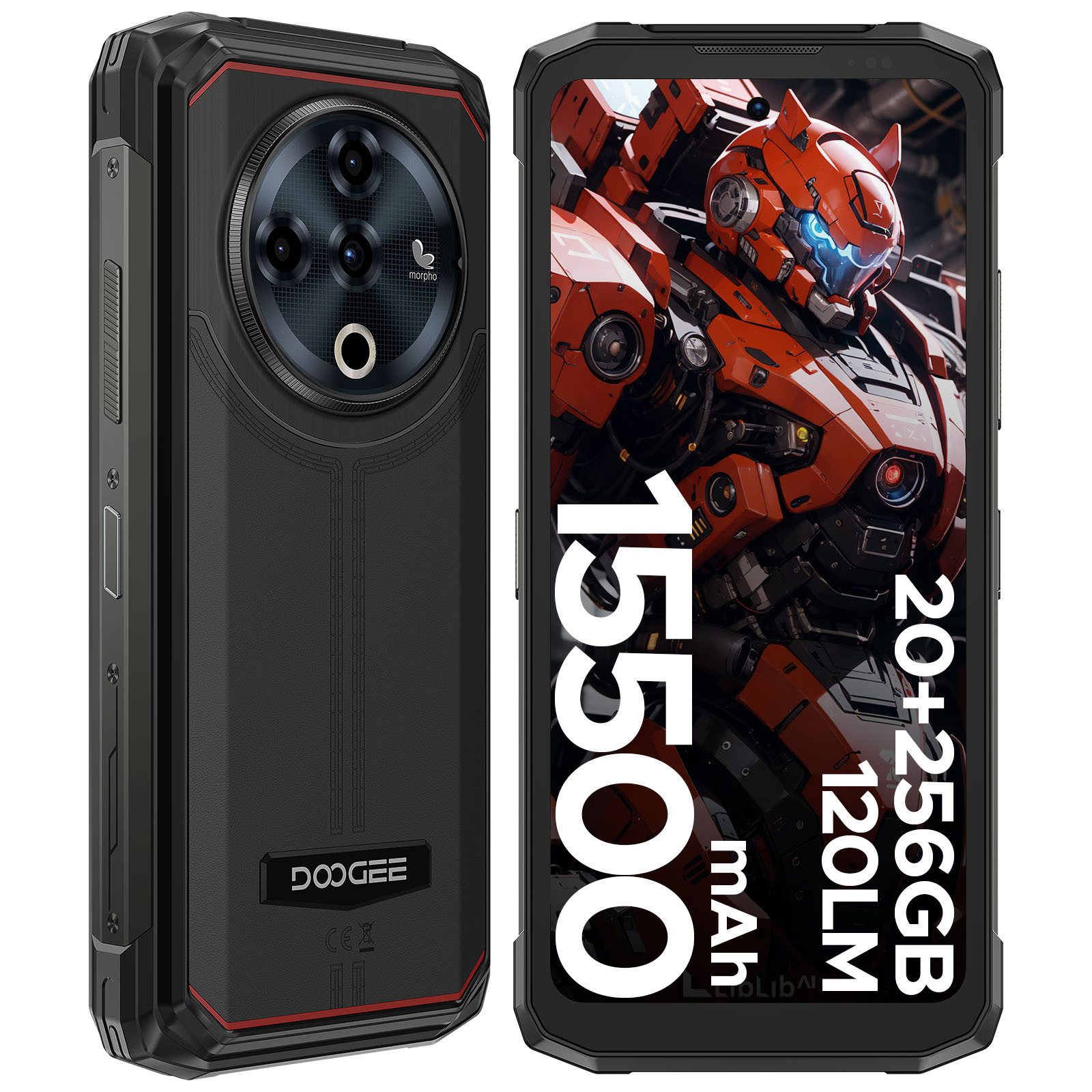 DOOGEE FIRE 6 POWER Android 14 15500mAh,33-W-Schnellladefunktion Smartphone (6.56 Zoll, 256 GB Speicherplatz, 50 MP Kamera, 20GB + 256GB Outdoor Smartphone mit 120LM Taschenlampe)