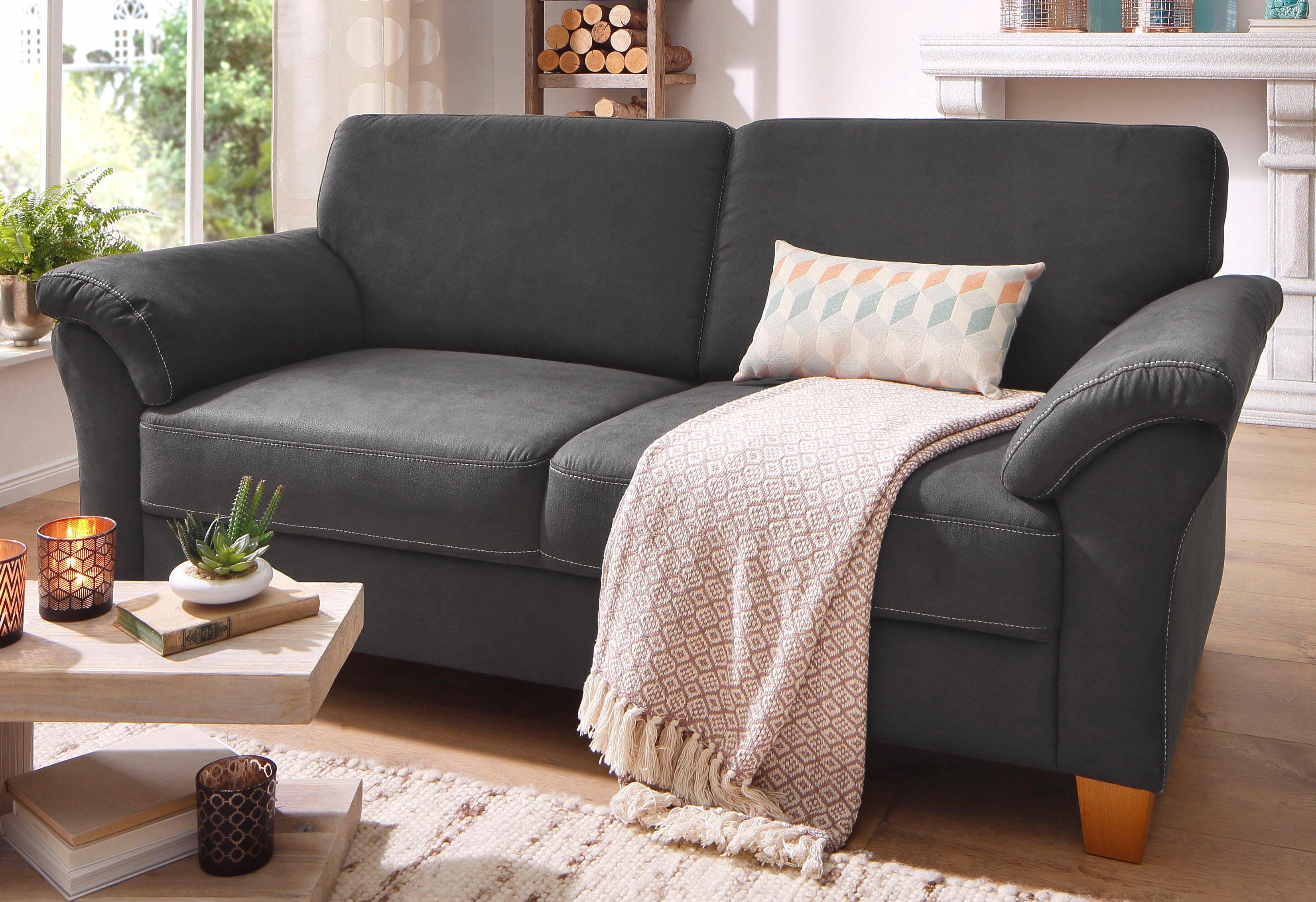 OTTO home 3-Sitzer Borkum, B: 186 cm, Federkern, Komfortsitzhöhe 46 cm, Landhausstil, Holzfüße, Kopfstützen nachrüstbar