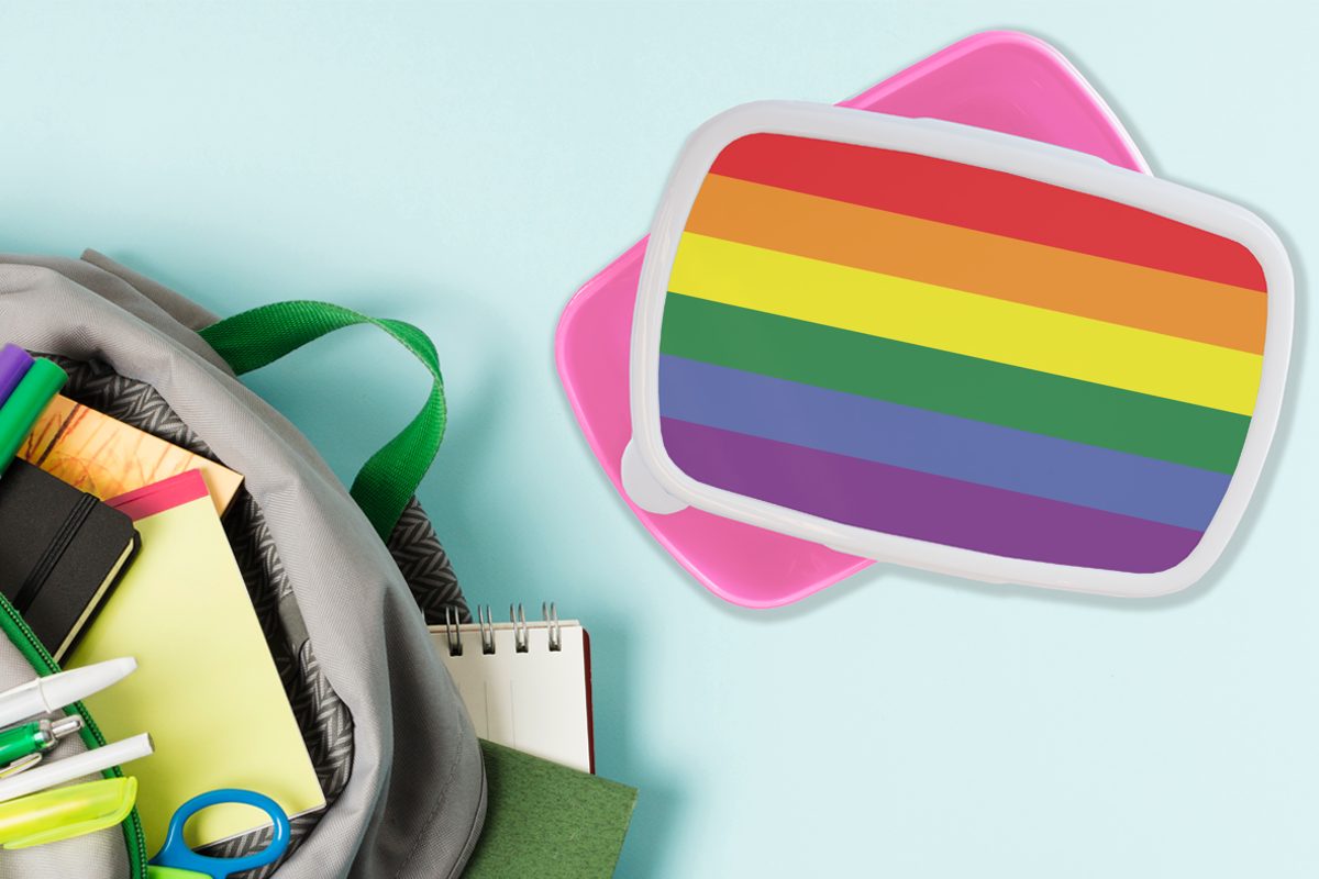 MuchoWow Lunchbox Regenbogenflagge - rosa Kinder, Snackbox, (2-tlg), Mädchen, für - Erwachsene, Kunststoff Brotbox Stolzflagge Kunststoff, Brotdose Liebe