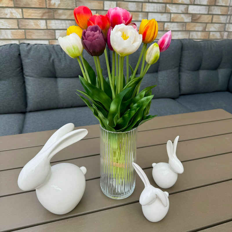 Kunstblumenstrauß - 15 künstliche Tulpen in einer Glasvase - Real touch, wie echt! Blumen, Online-Fuchs, - Künstliche Pflanzen, ca. 40 cm hoch