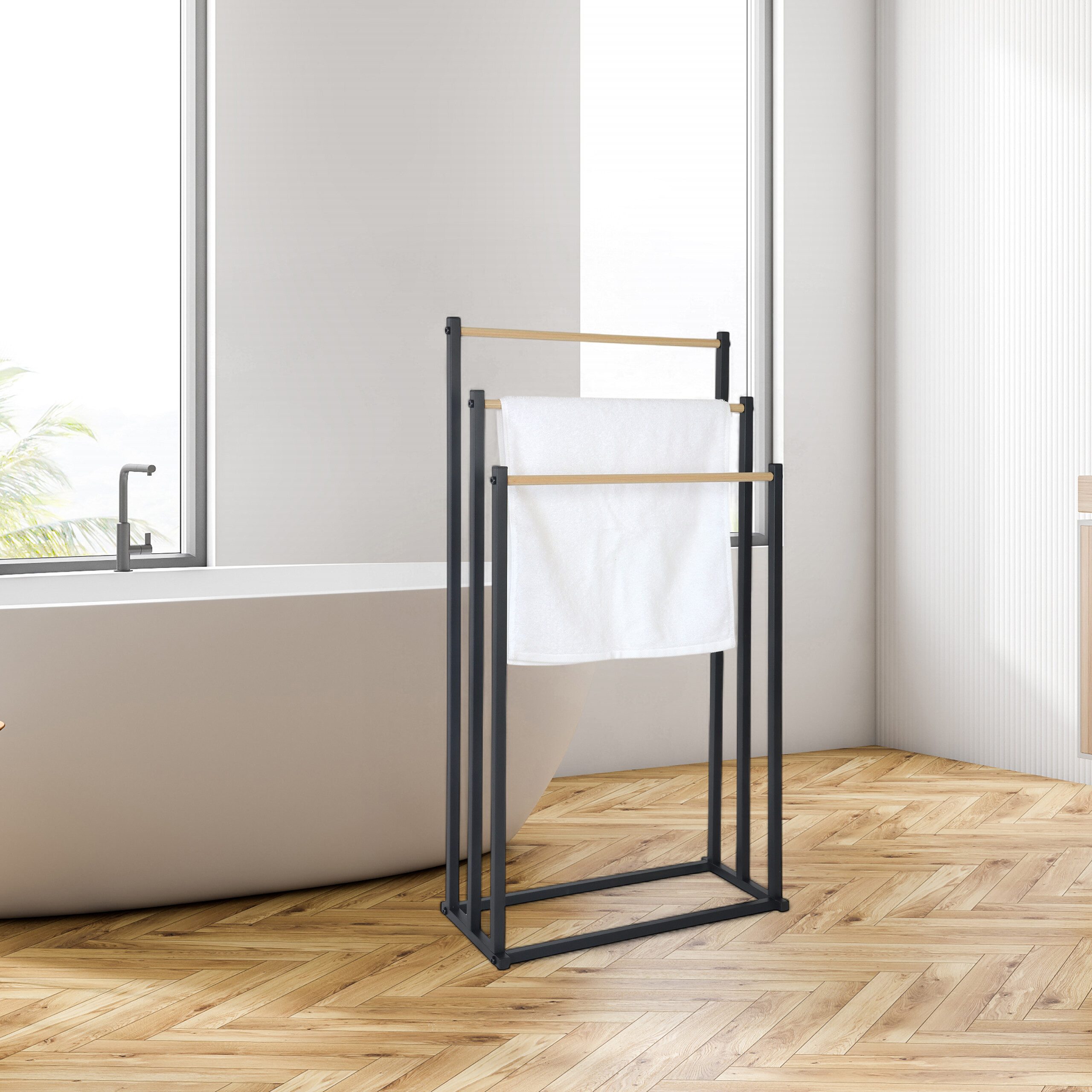 relaxdays Handtuchständer mit 3 Stange, schwarz