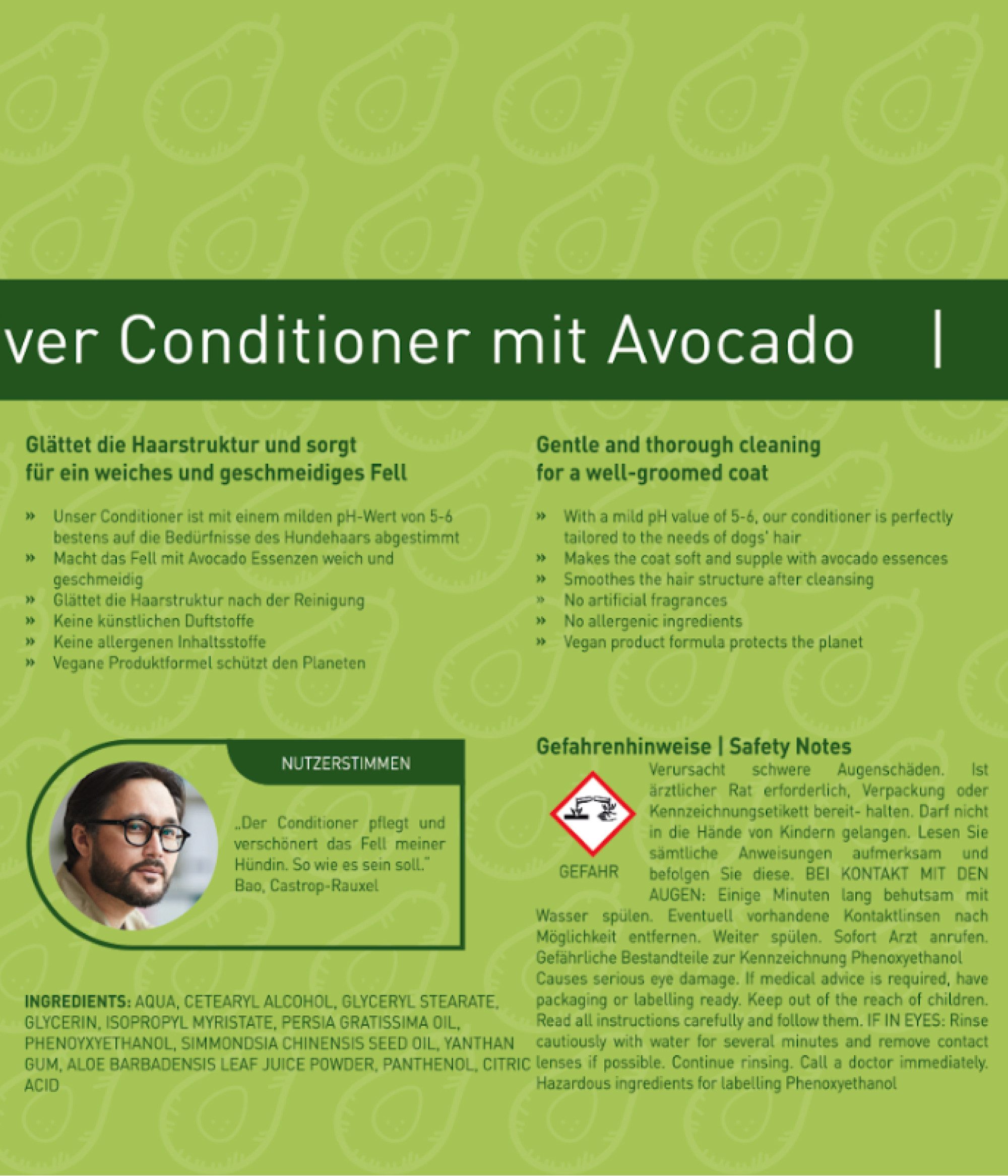 PetTec Tiershampoo Hundeconditioner Avocadoöl, 250 ml, Vegan, Made in Germany, allergenfrei