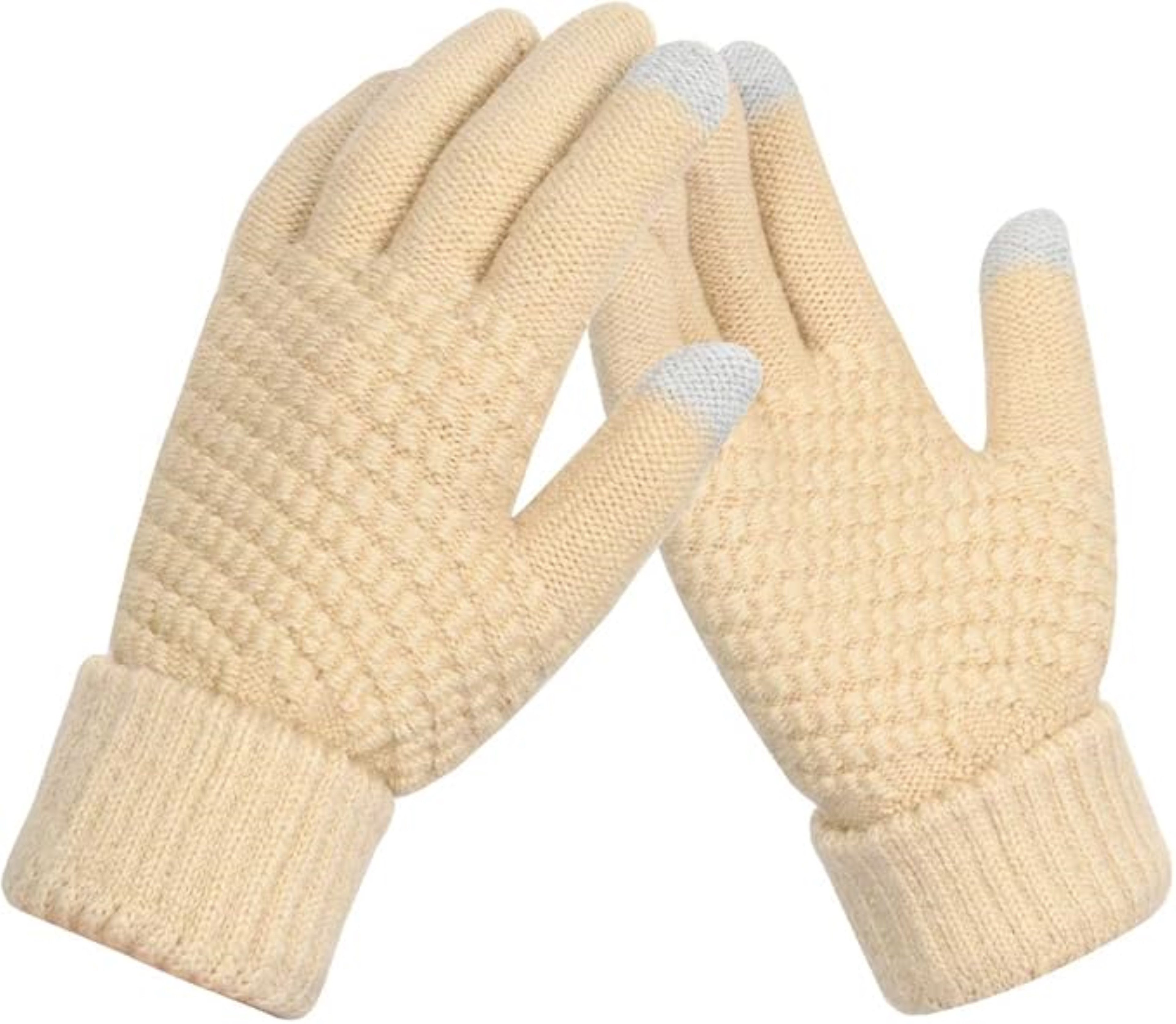 LA CUTE Strickhandschuhe Winterhandschuhe Strick warm Touchscreenfähig Outdoor Alltag Beige (Winterhandschuh-Set mit Touch-Funktion & Isolierung, 1 Paar Damenhandschuhe – ideal für kalte Wintertage) Touchscreen-fähig & winddicht – ideal für Outdoor im Winter