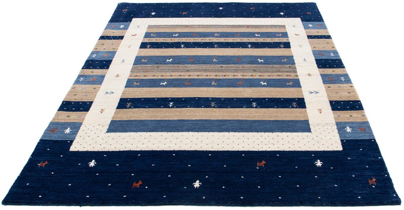 Wollteppich Gabbeh - Loribaft Perser - 201 x 144 cm - dunkelblau, morgenland, rechteckig, Höhe: 12 mm, Wohnzimmer, Handgeknüpft, Einzelstück mit Zertifikat